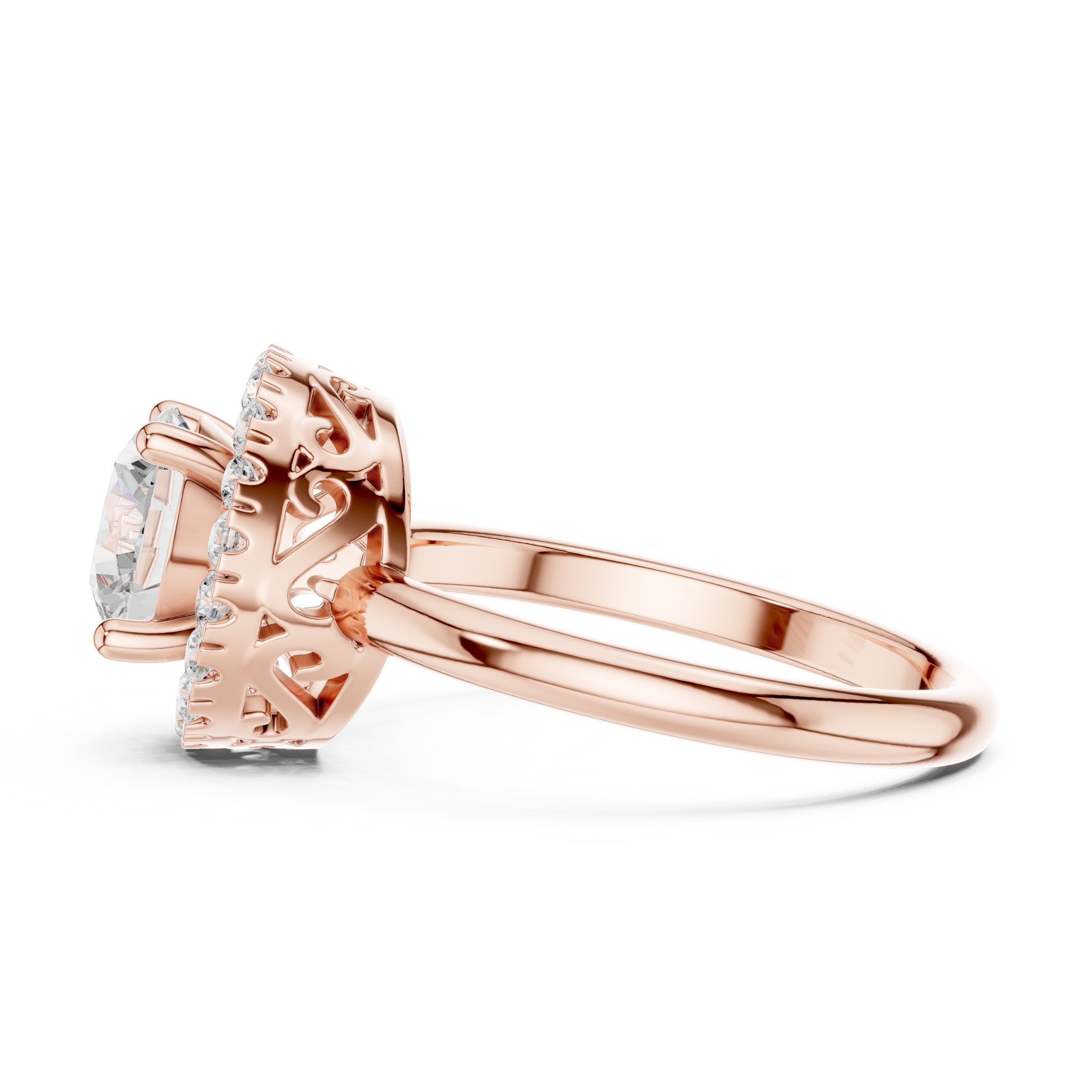 Round Diamond Bold Halo Engagement Ring in Rose Gold - VYKA Diamonds
