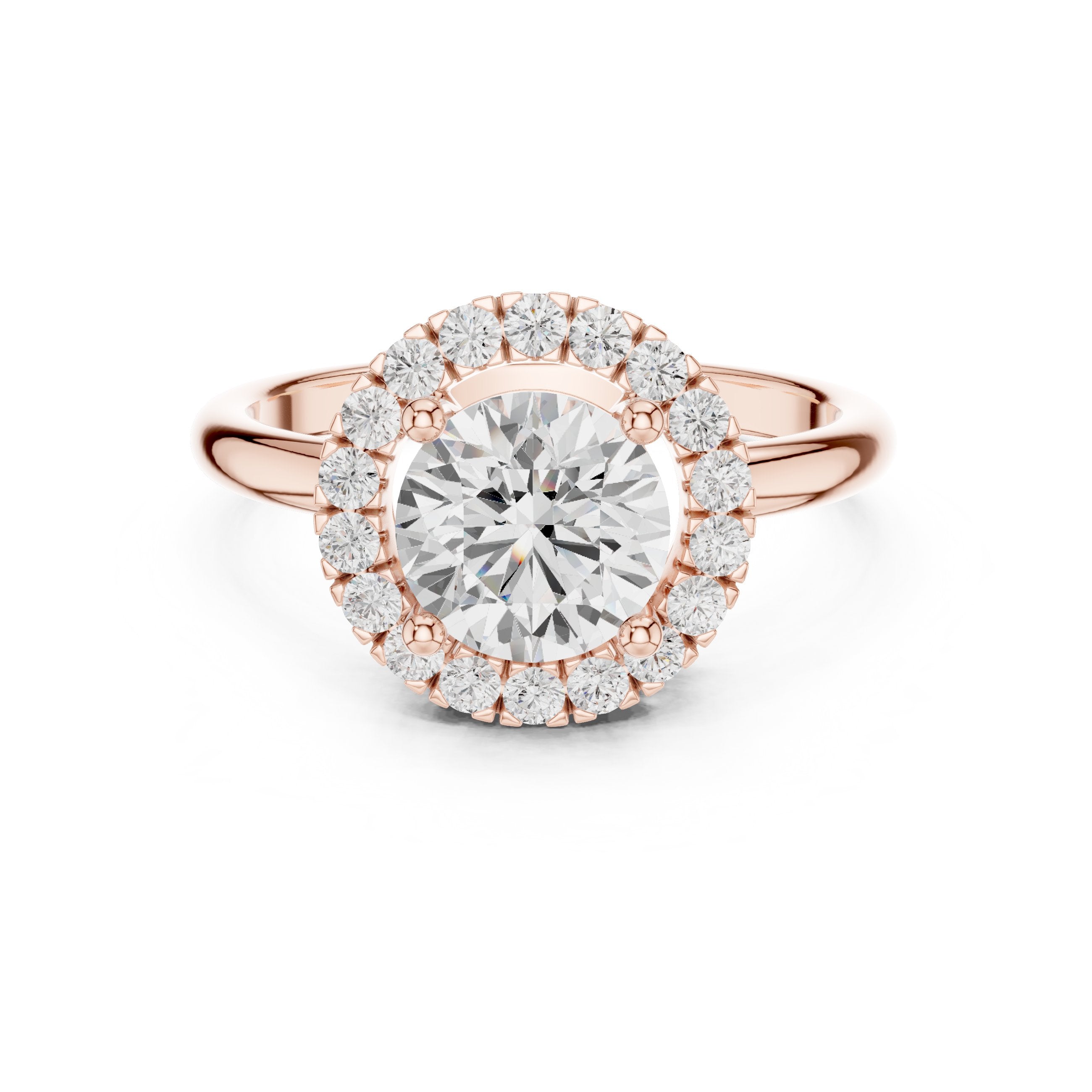 Round Diamond Bold Halo Engagement Ring in Rose Gold - VYKA Diamonds