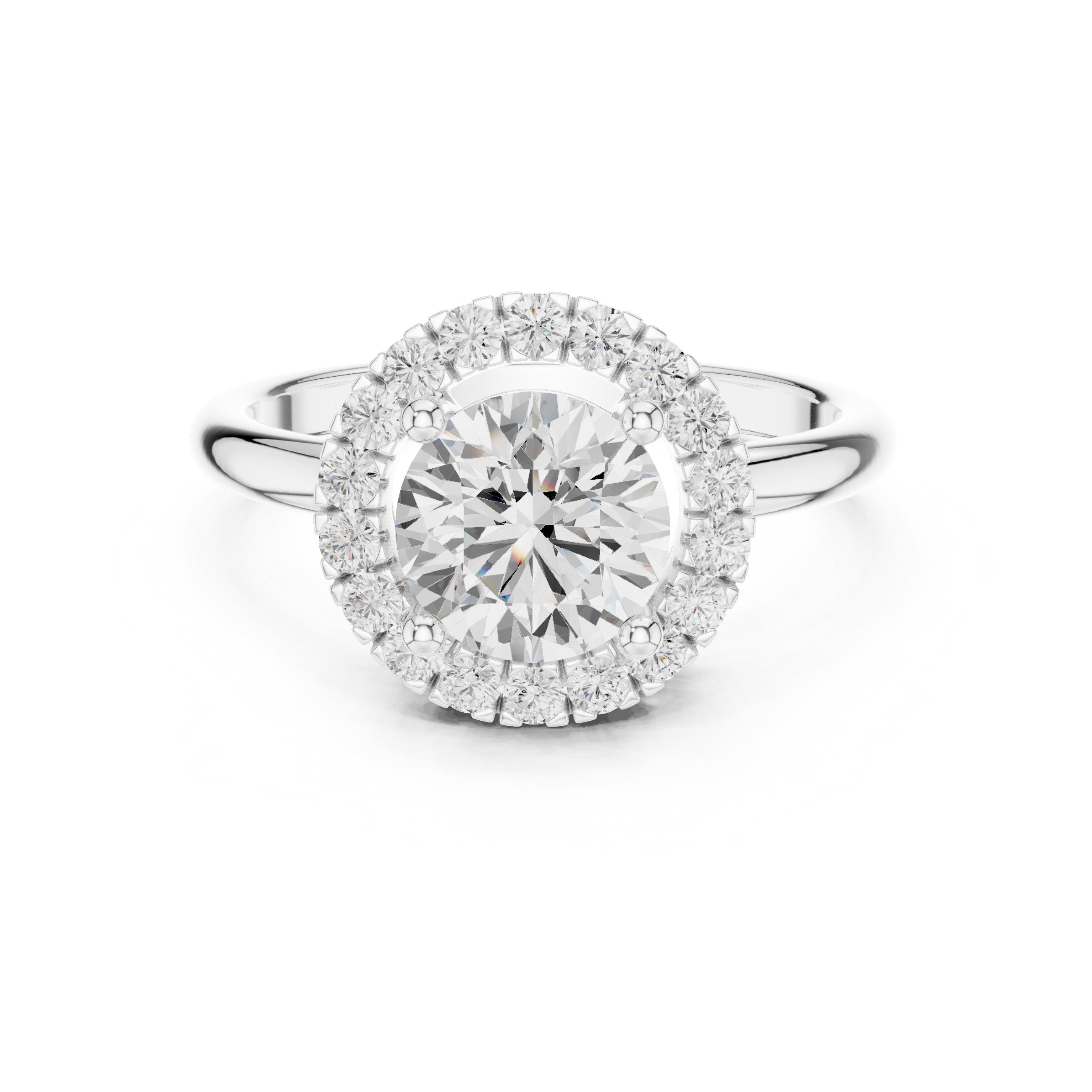 Round Diamond Bold Halo Engagement Ring in White Gold - VYKA Diamonds