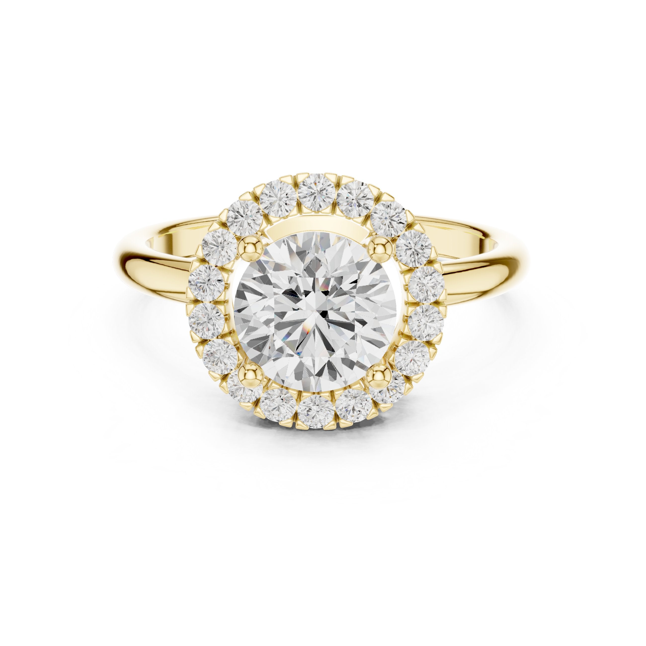 Round Diamond Bold Halo Engagement Ring in Yellow Gold - VYKA Diamonds