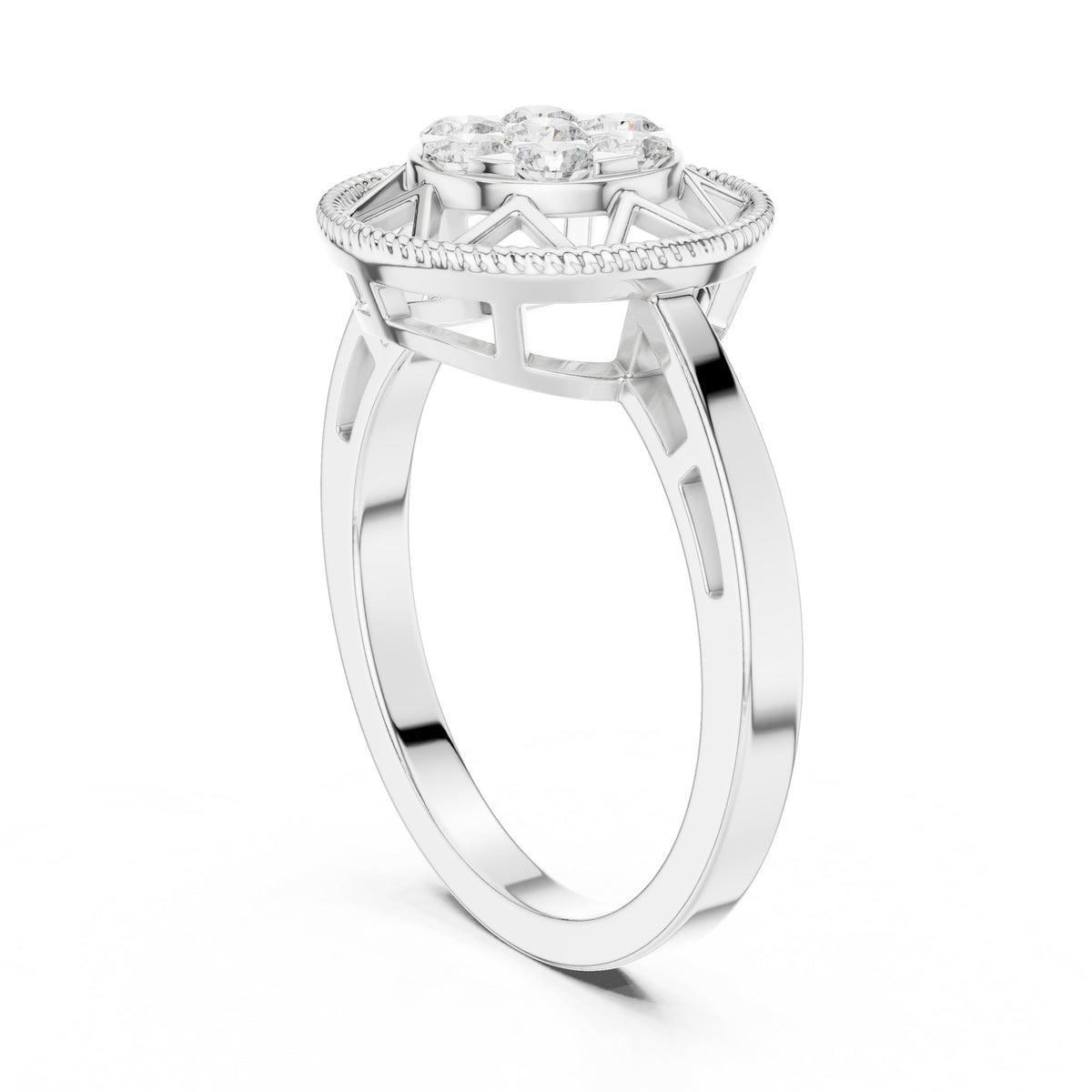 Round Diamond Cluster Caged Halo Engagement Ring