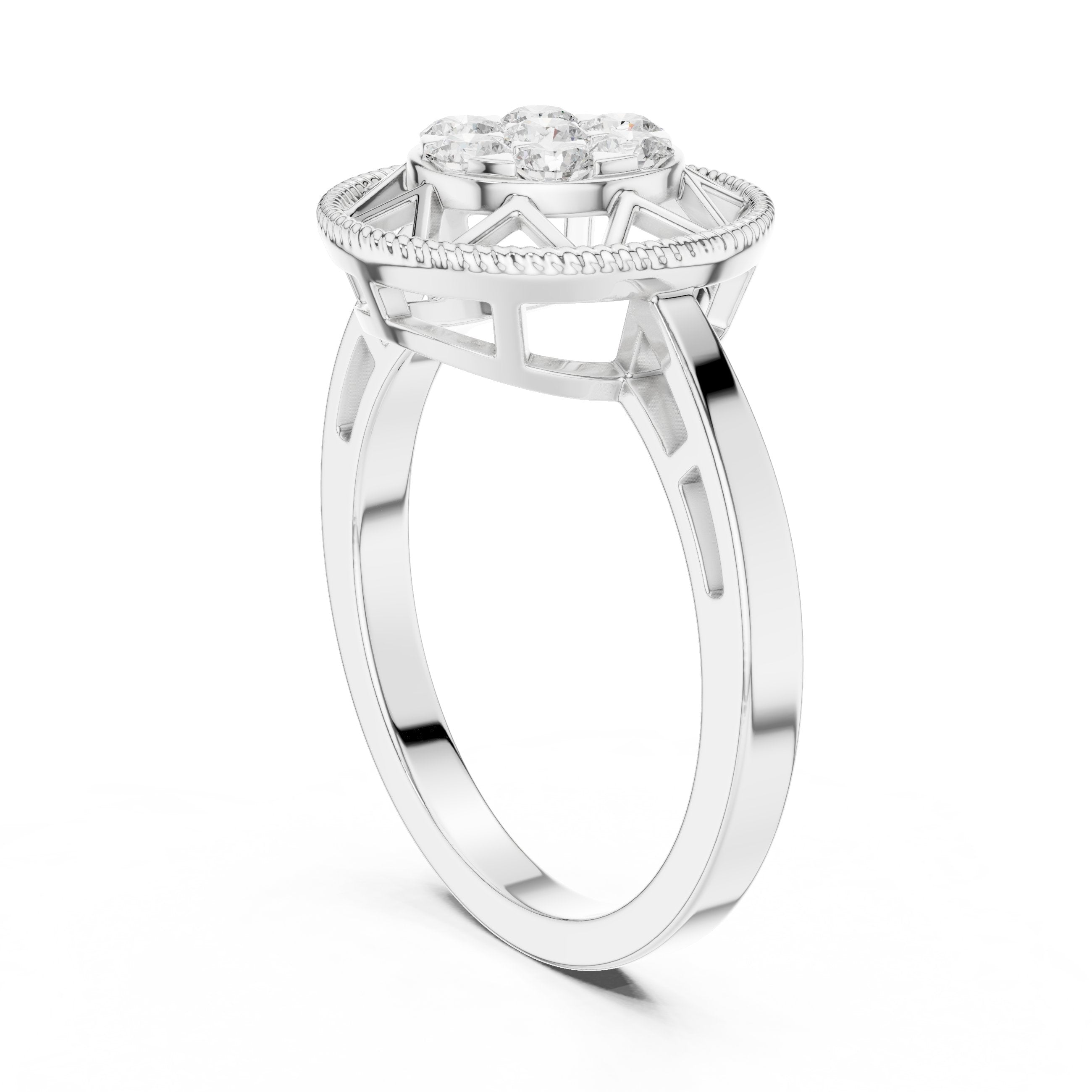 Round Diamond Cluster Caged Halo Engagement Ring in White Gold - VYKA Diamonds