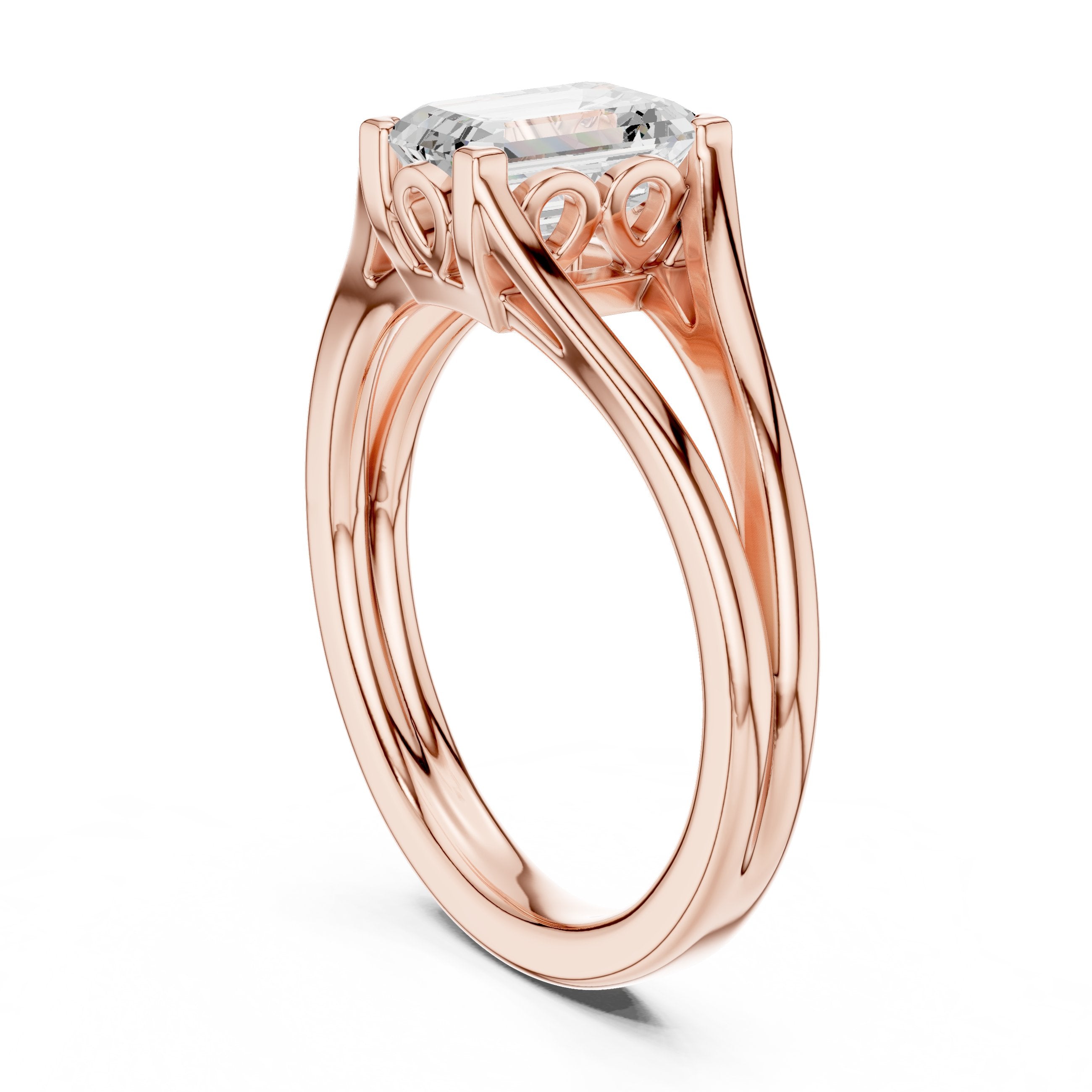 Radiant Cut Double Band Split Shank Solitaire Engagement Ring in Rose Gold - VYKA Diamonds
