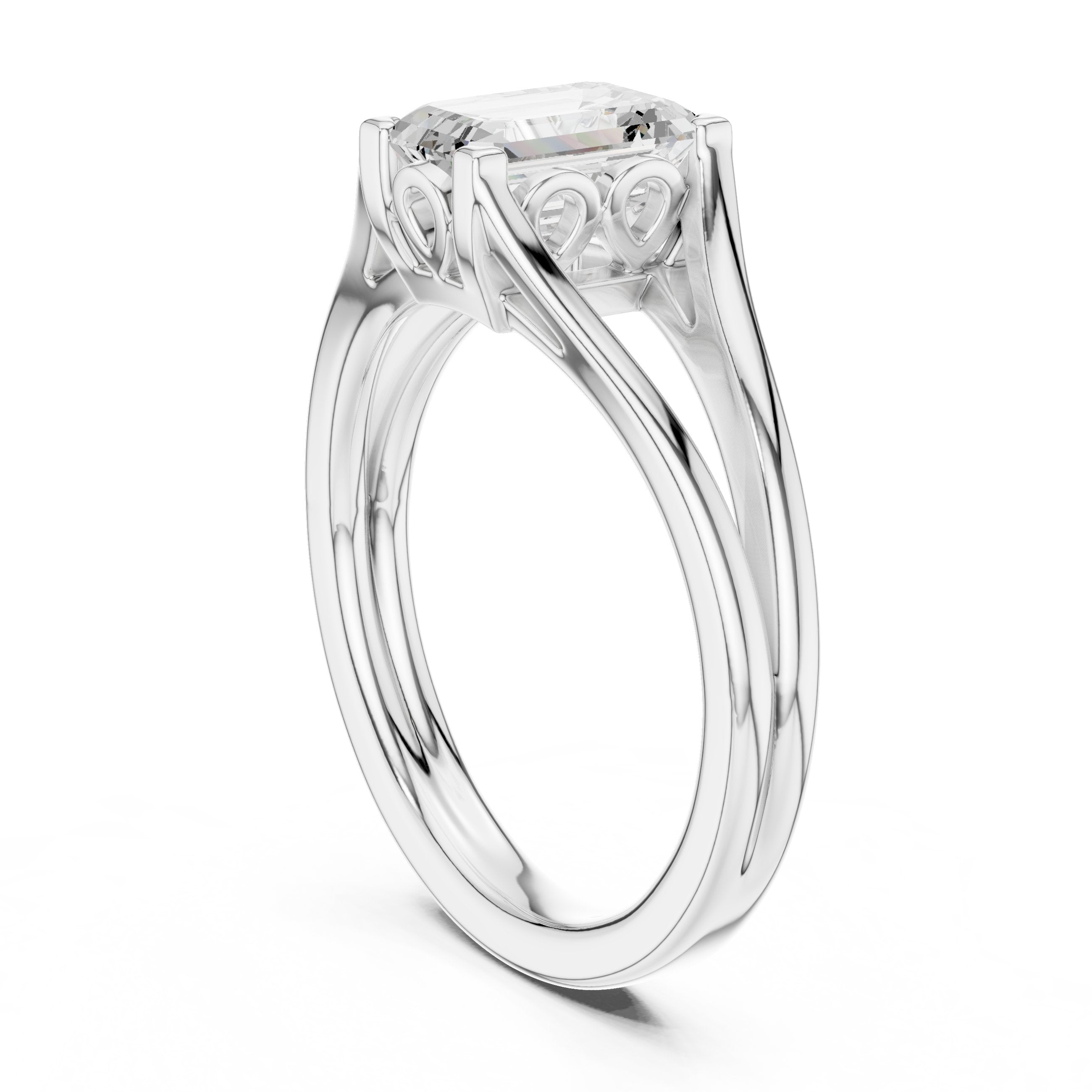 Radiant Cut Double Band Split Shank Solitaire Engagement Ring in White Gold - VYKA Diamonds