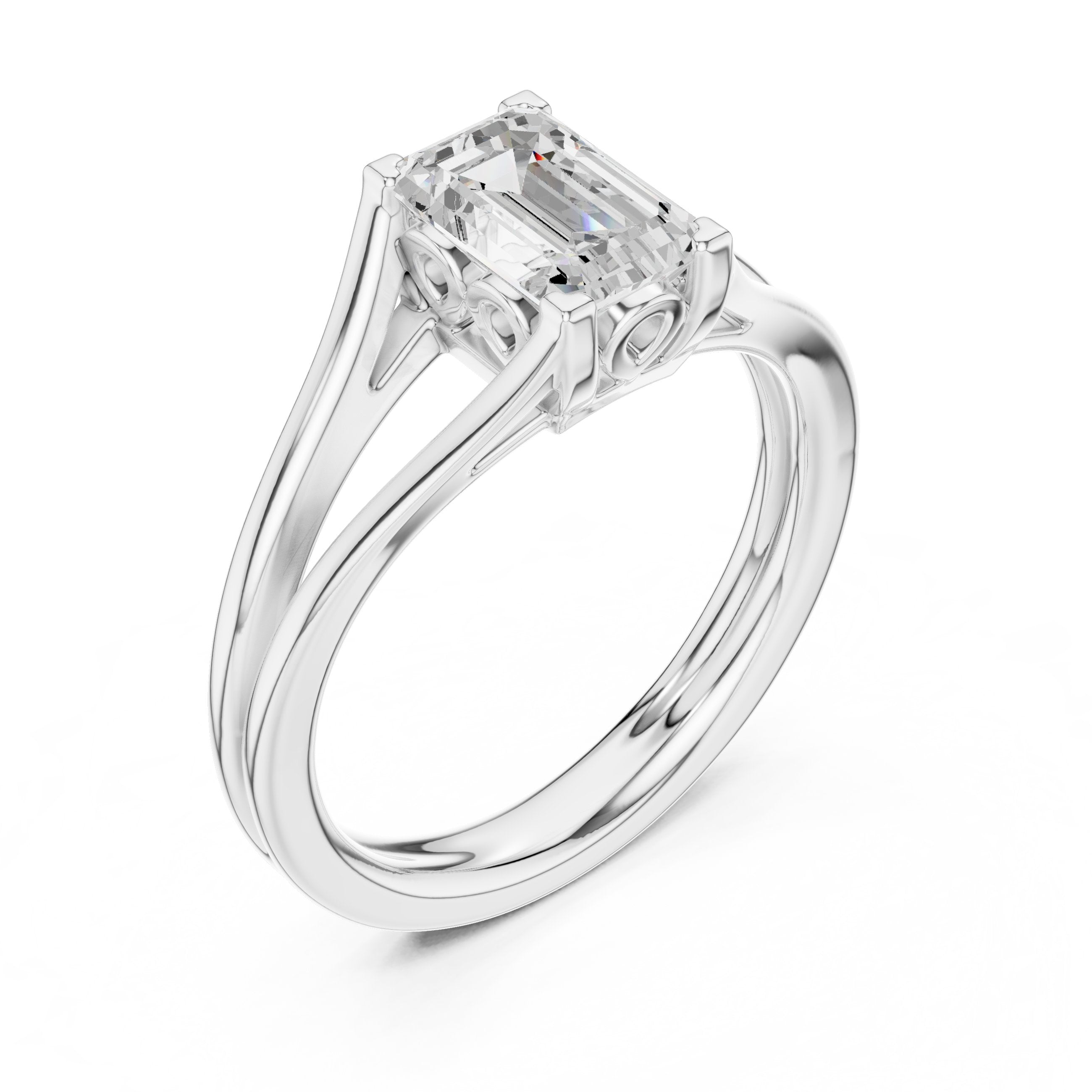 Radiant Cut Double Band Split Shank Solitaire Engagement Ring in White Gold - VYKA Diamonds