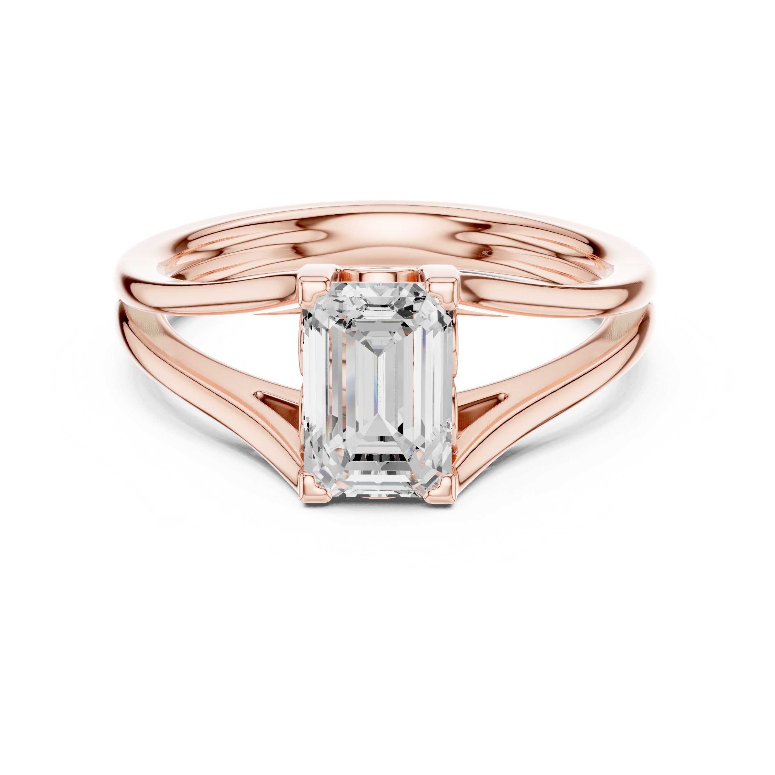 Radiant Cut Double Band Split Shank Solitaire Engagement Ring in Rose Gold - VYKA Diamonds
