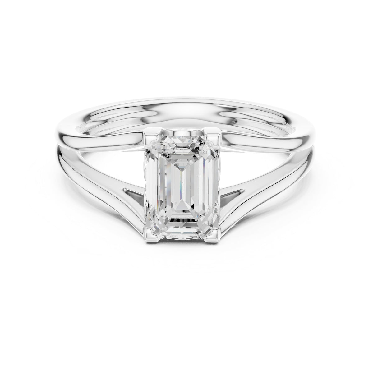 Radiant Cut Double Band Split Shank Solitaire Engagement Ring