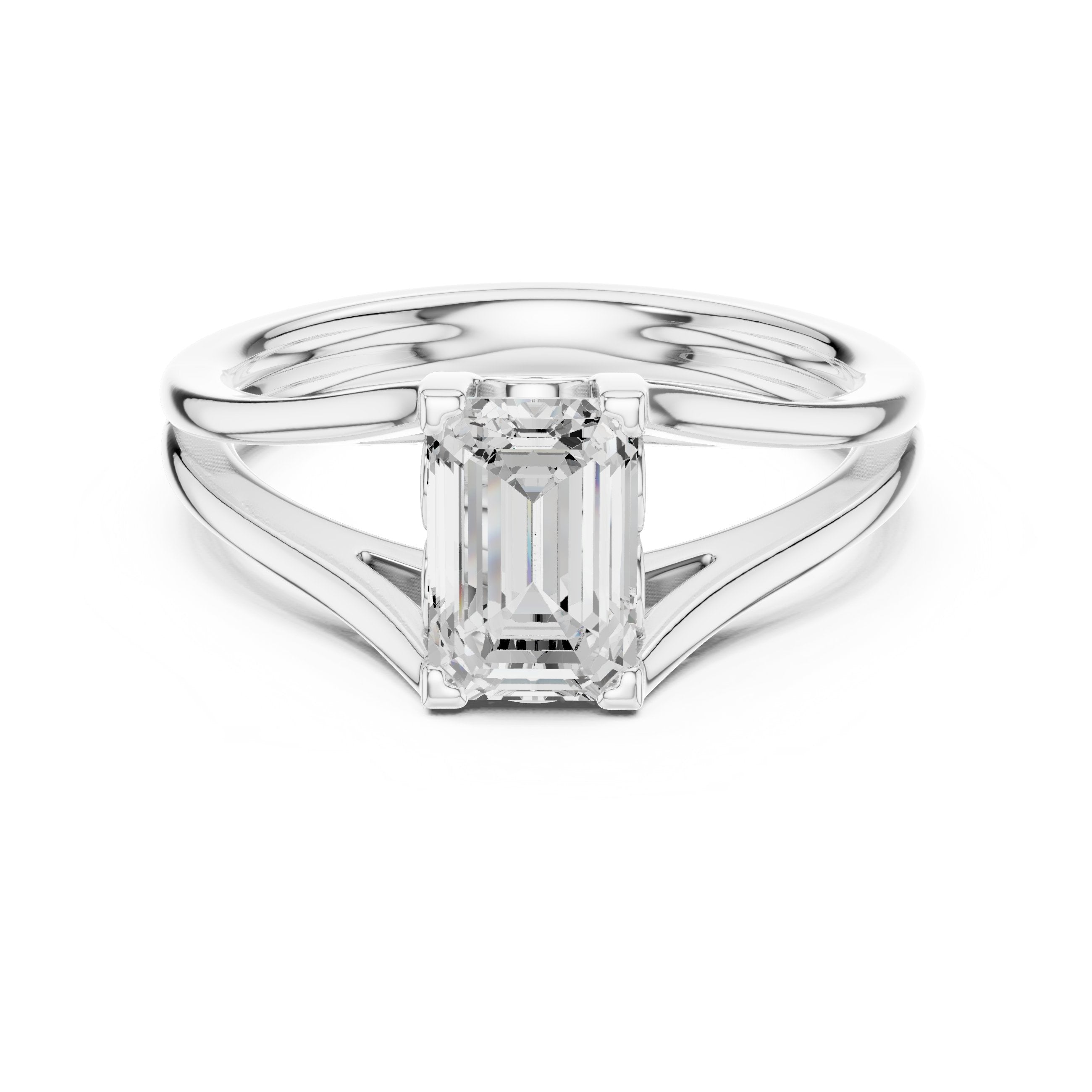Radiant Cut Double Band Split Shank Solitaire Engagement Ring in White Gold - VYKA Diamonds