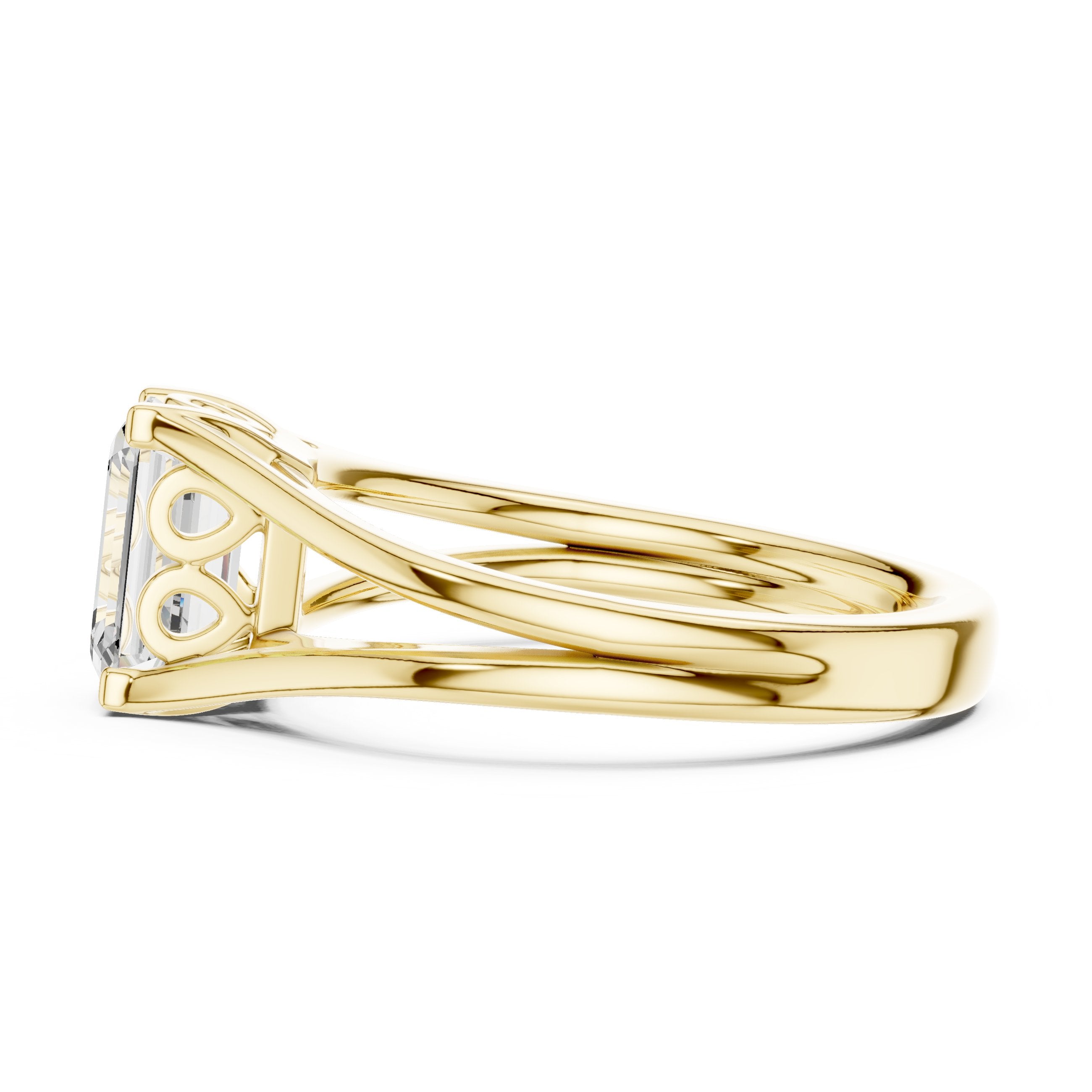 Radiant Cut Double Band Split Shank Solitaire Engagement Ring in Yellow Gold - VYKA Diamonds