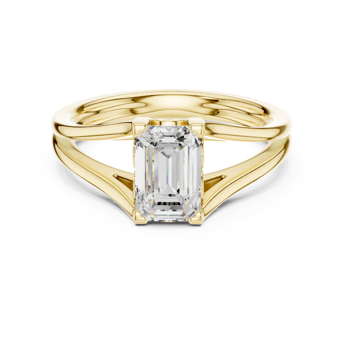 Radiant Cut Double Band Split Shank Solitaire Engagement Ring