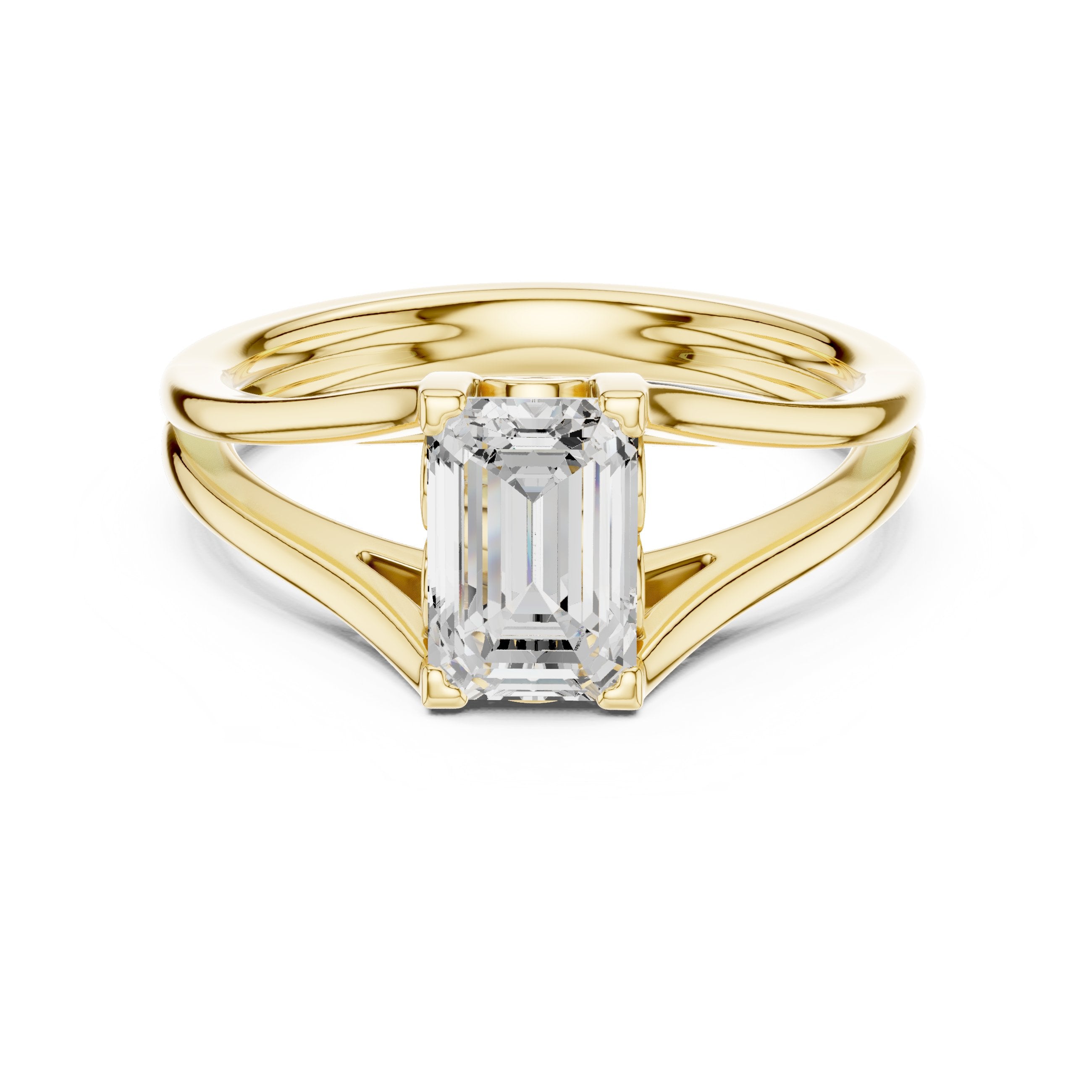 Radiant Cut Double Band Split Shank Solitaire Engagement Ring in Yellow Gold - VYKA Diamonds