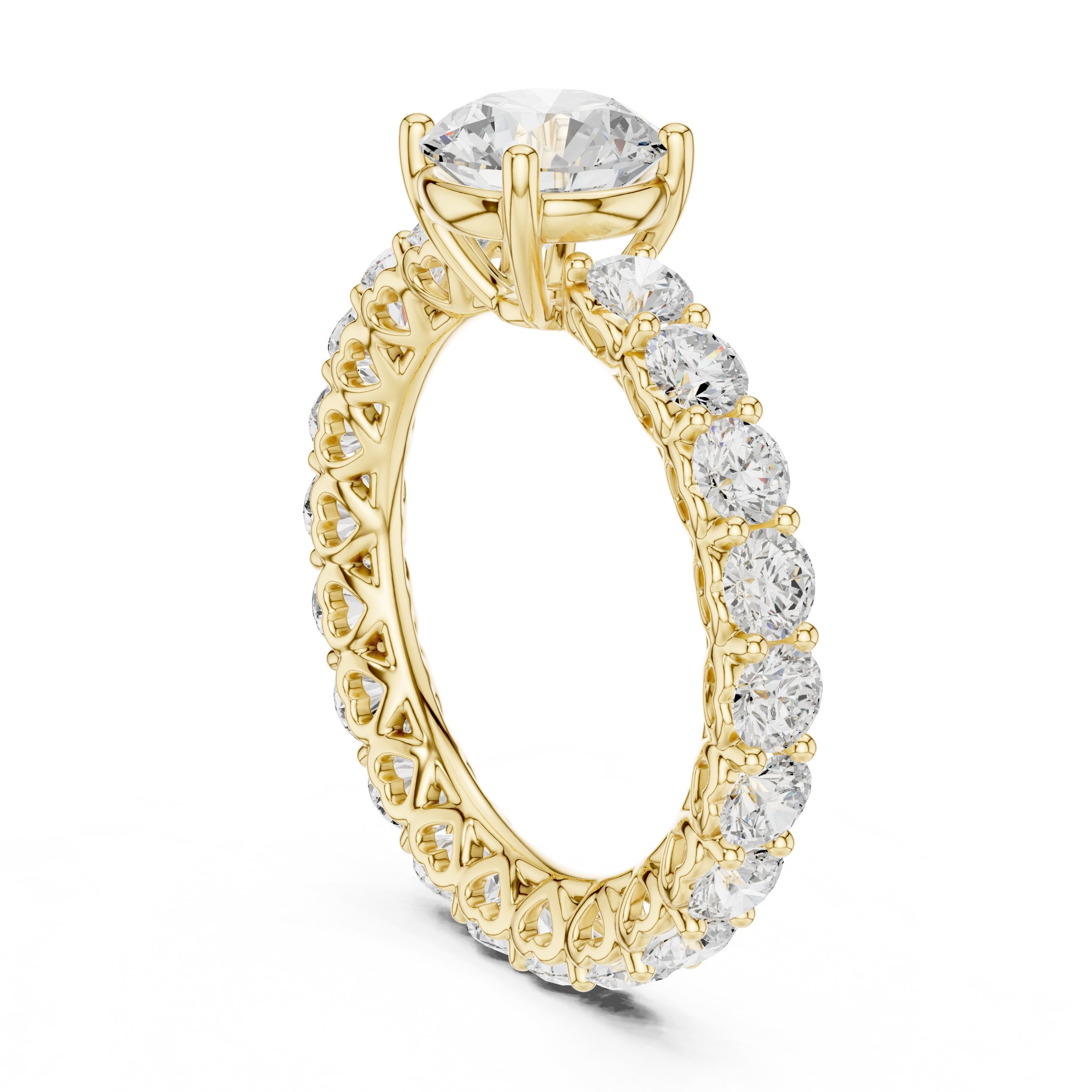 Round Diamond Engagement Ring with Claw Set Diamond Band in Yellow Gold - VYKA Diamonds