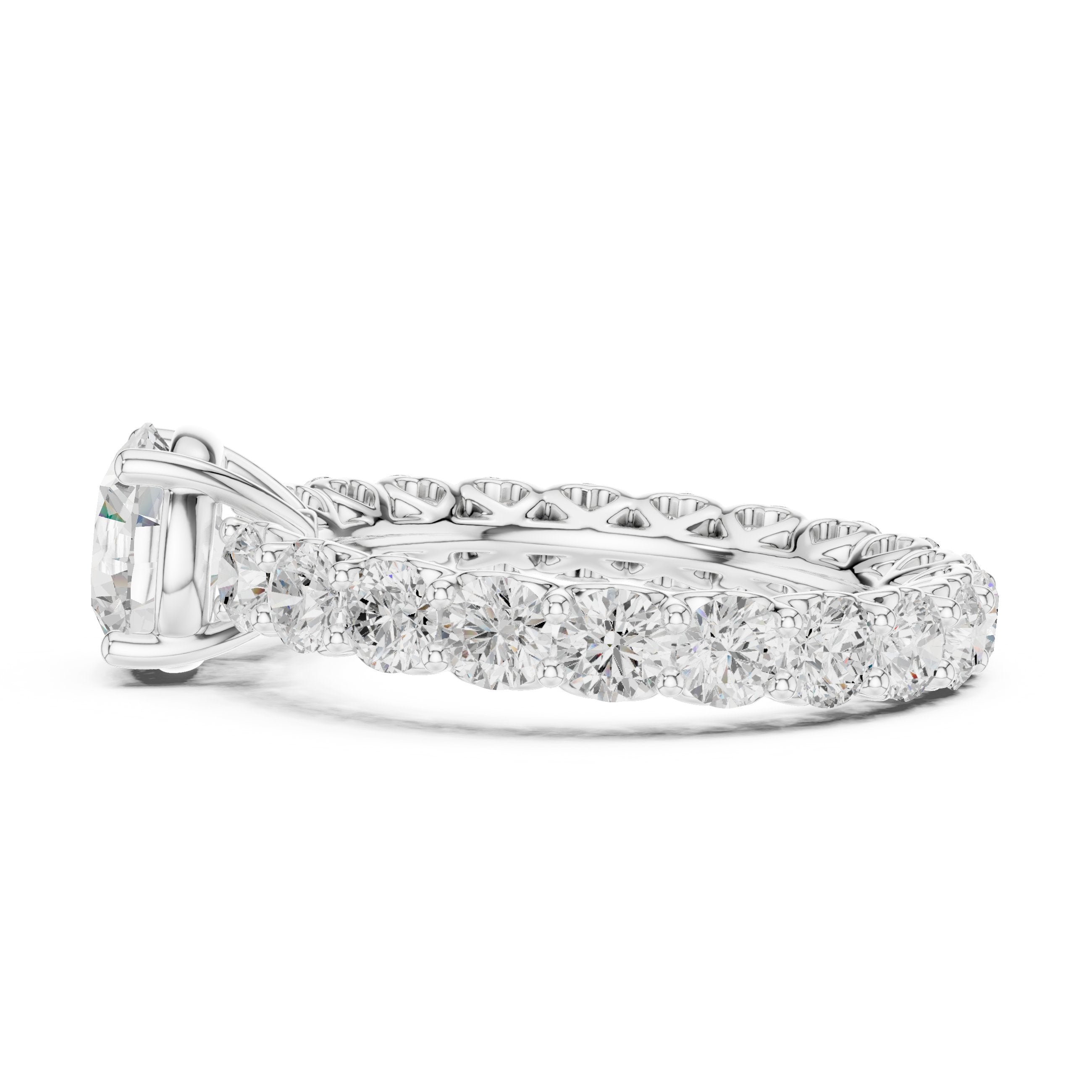 Round Diamond Engagement Ring with Claw Set Diamond Band in White Gold - VYKA Diamonds