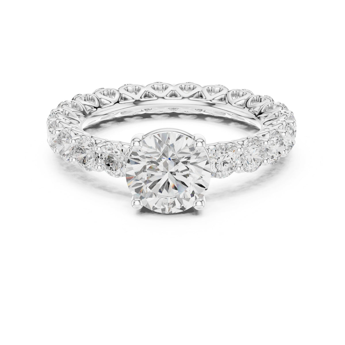 Round Diamond Engagement Ring with Claw Set Diamond Band