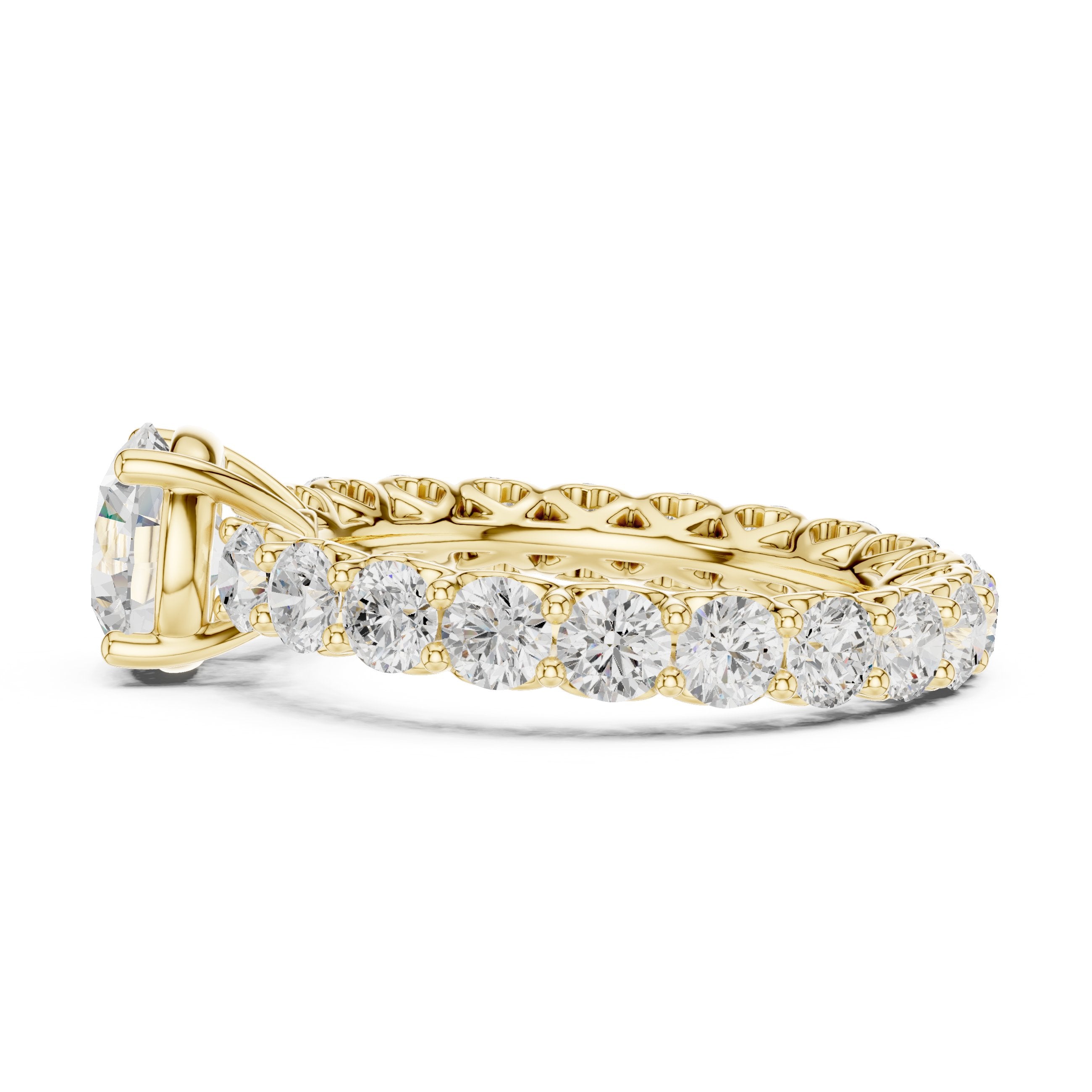 Round Diamond Engagement Ring with Claw Set Diamond Band in Yellow Gold - VYKA Diamonds