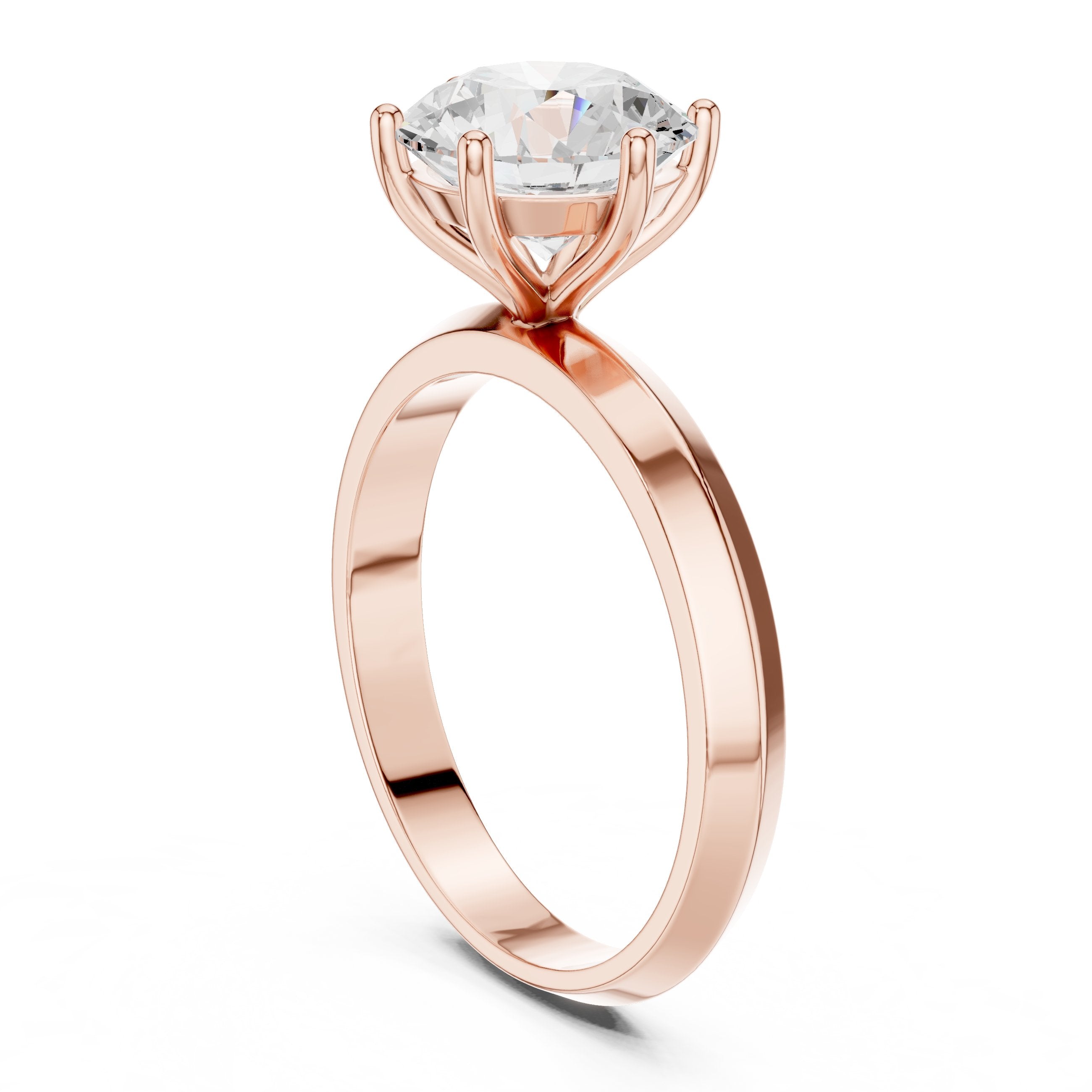 Round Diamond Six Prong Solitaire Engagement Ring with Knife Edge Band in Rose Gold - VYKA Diamonds