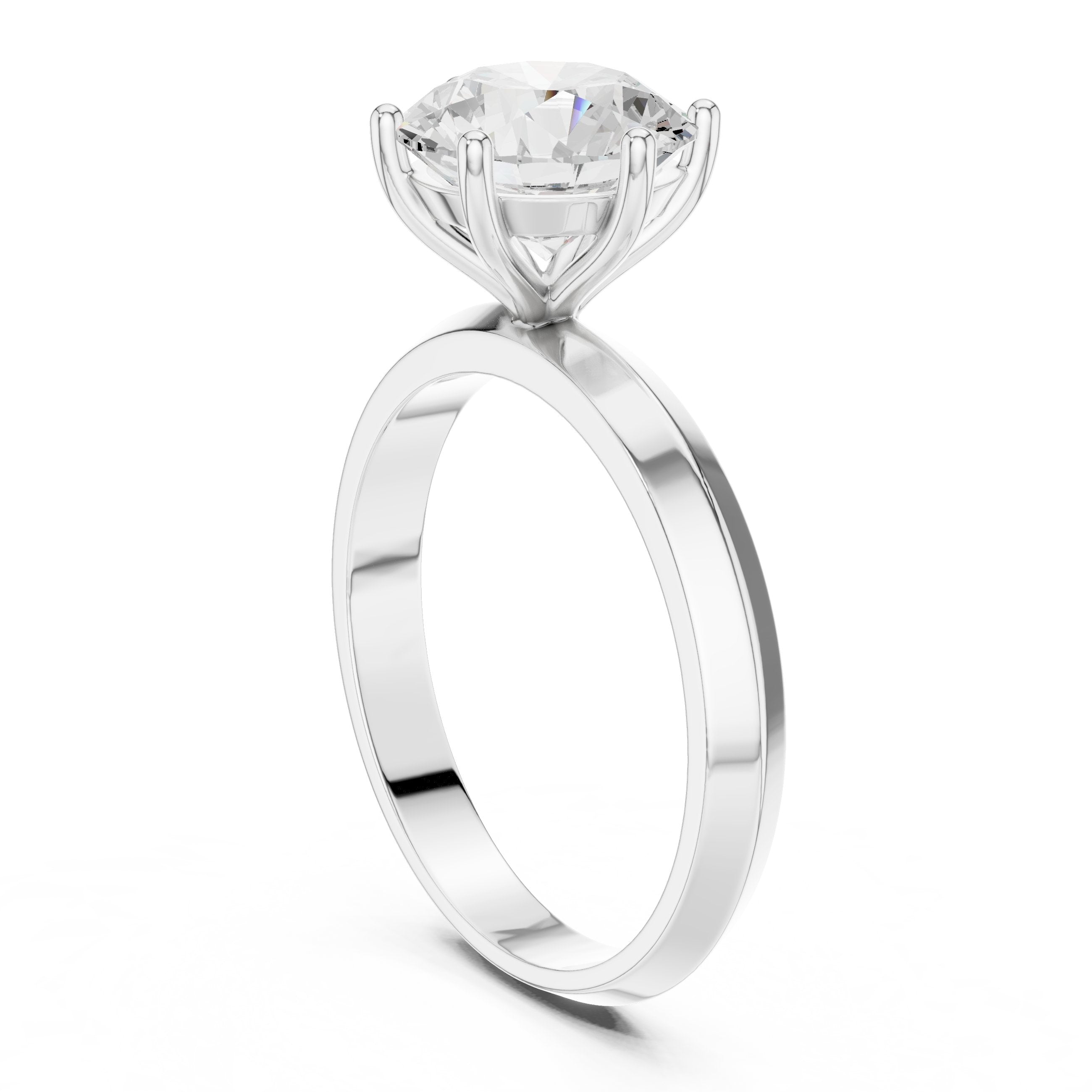 Round Diamond Six Prong Solitaire Engagement Ring with Knife Edge Band in White Gold - VYKA Diamonds