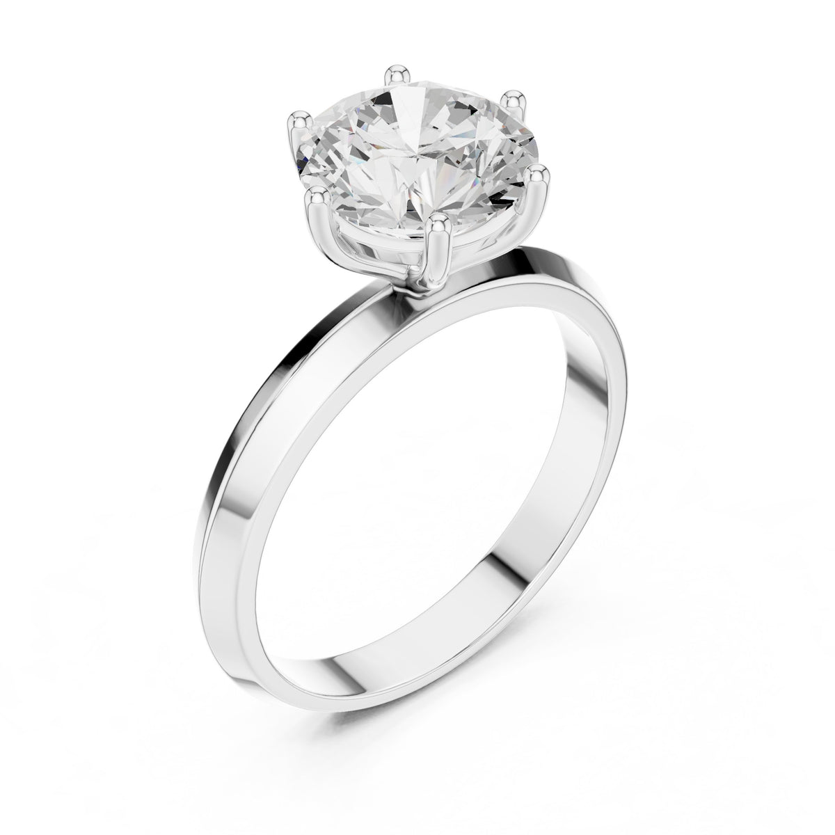 Round Diamond Six Prong Solitaire Engagement Ring with Knife Edge Band