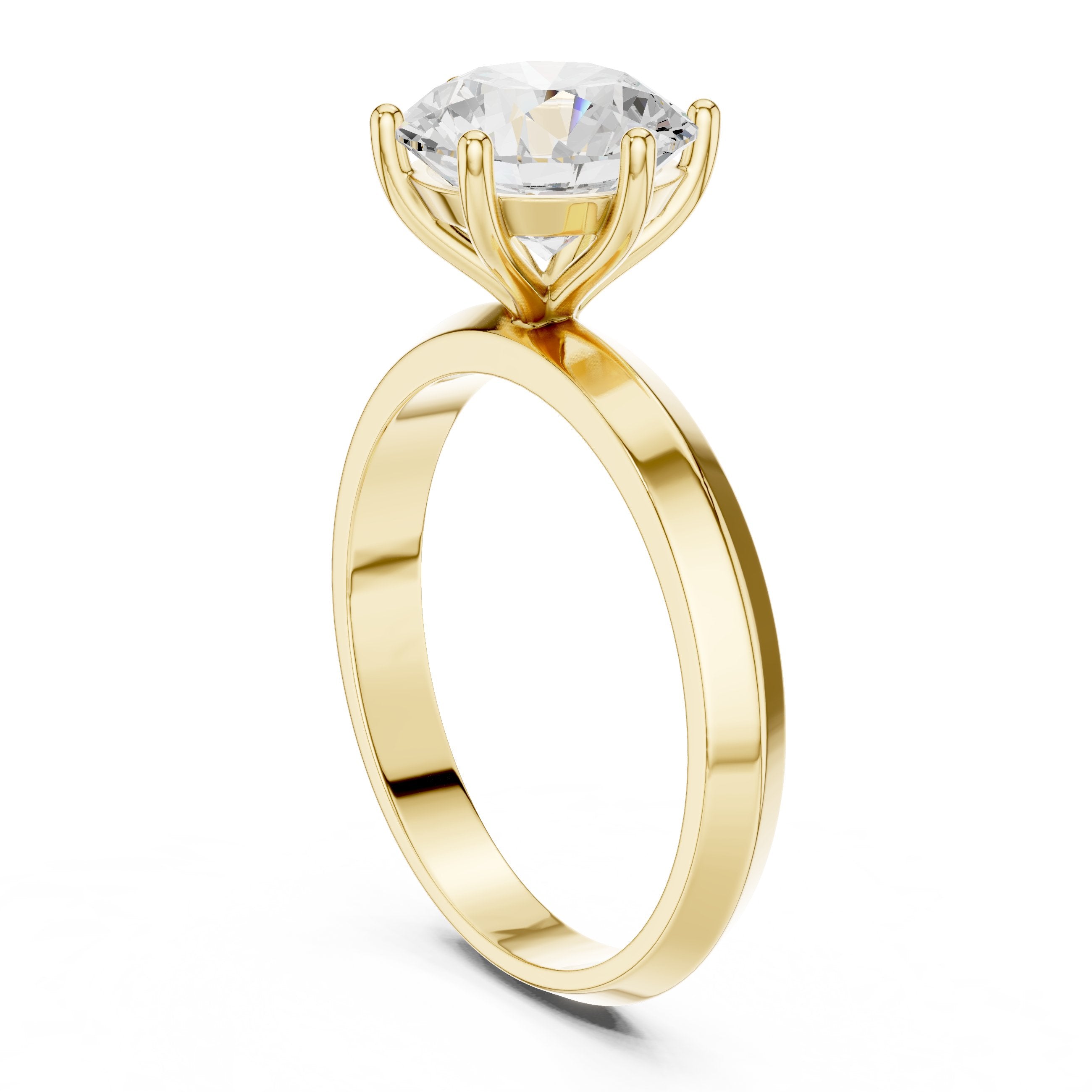 Round Diamond Six Prong Solitaire Engagement Ring with Knife Edge Band in Yellow Gold - VYKA Diamonds