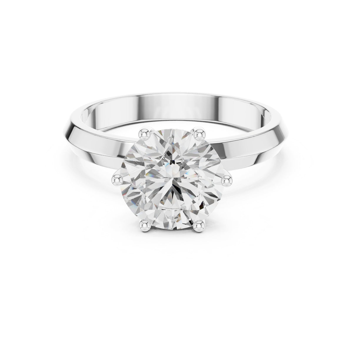 Round Diamond Six Prong Solitaire Engagement Ring with Knife Edge Band