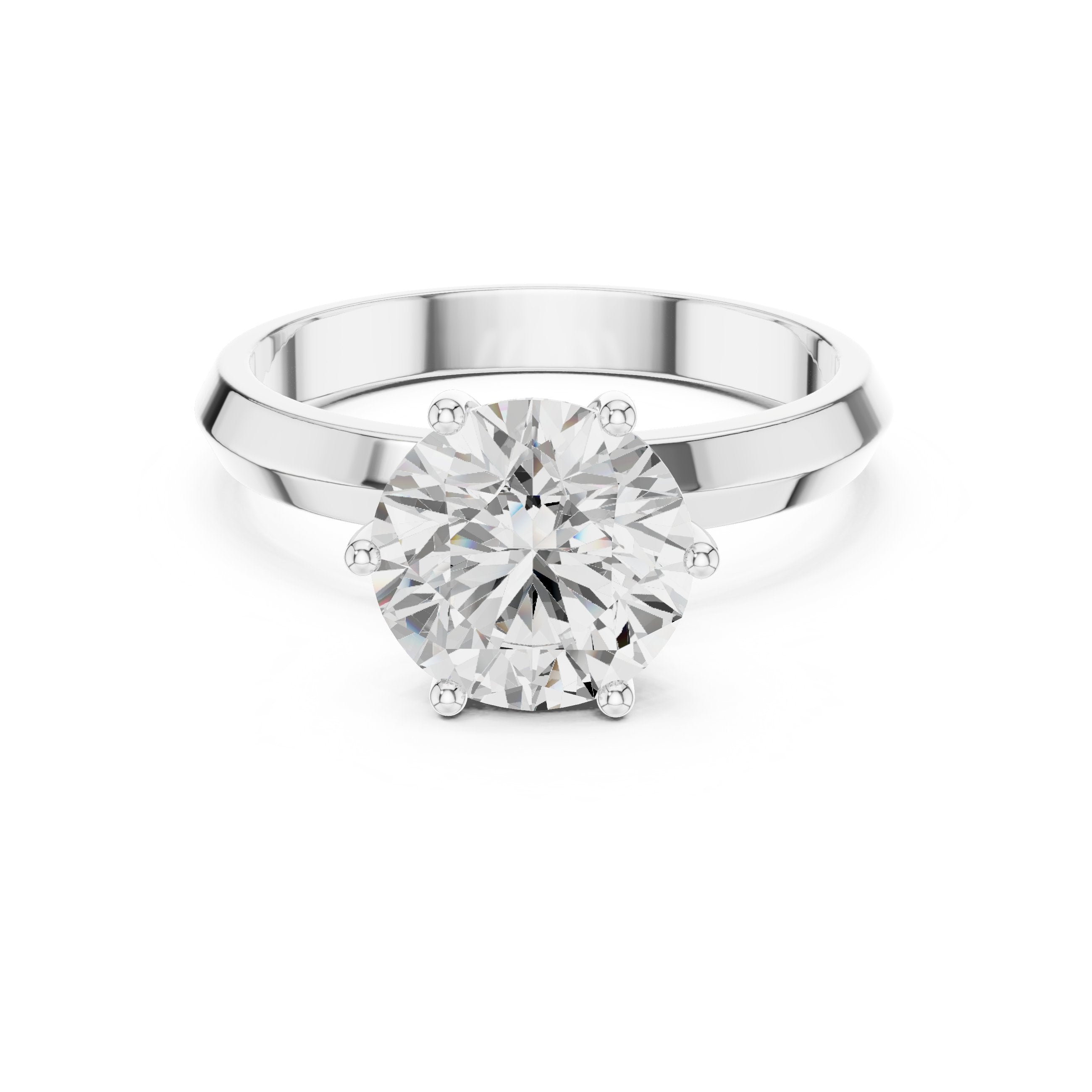 Round Diamond Six Prong Solitaire Engagement Ring with Knife Edge Band in White Gold - VYKA Diamonds