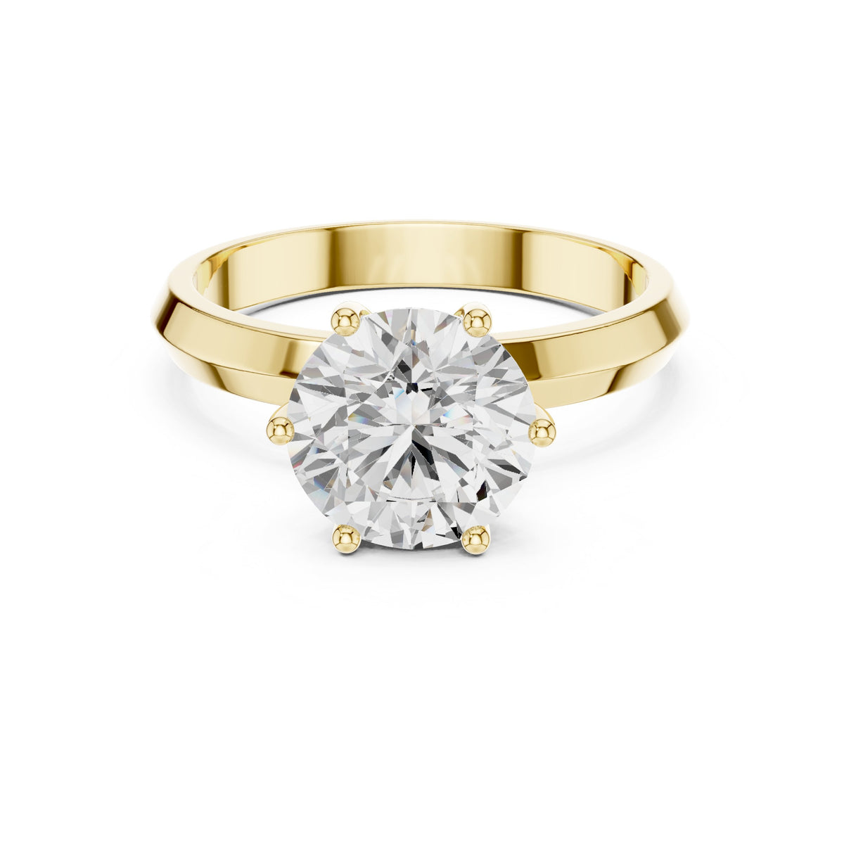 Round Diamond Six Prong Solitaire Engagement Ring with Knife Edge Band