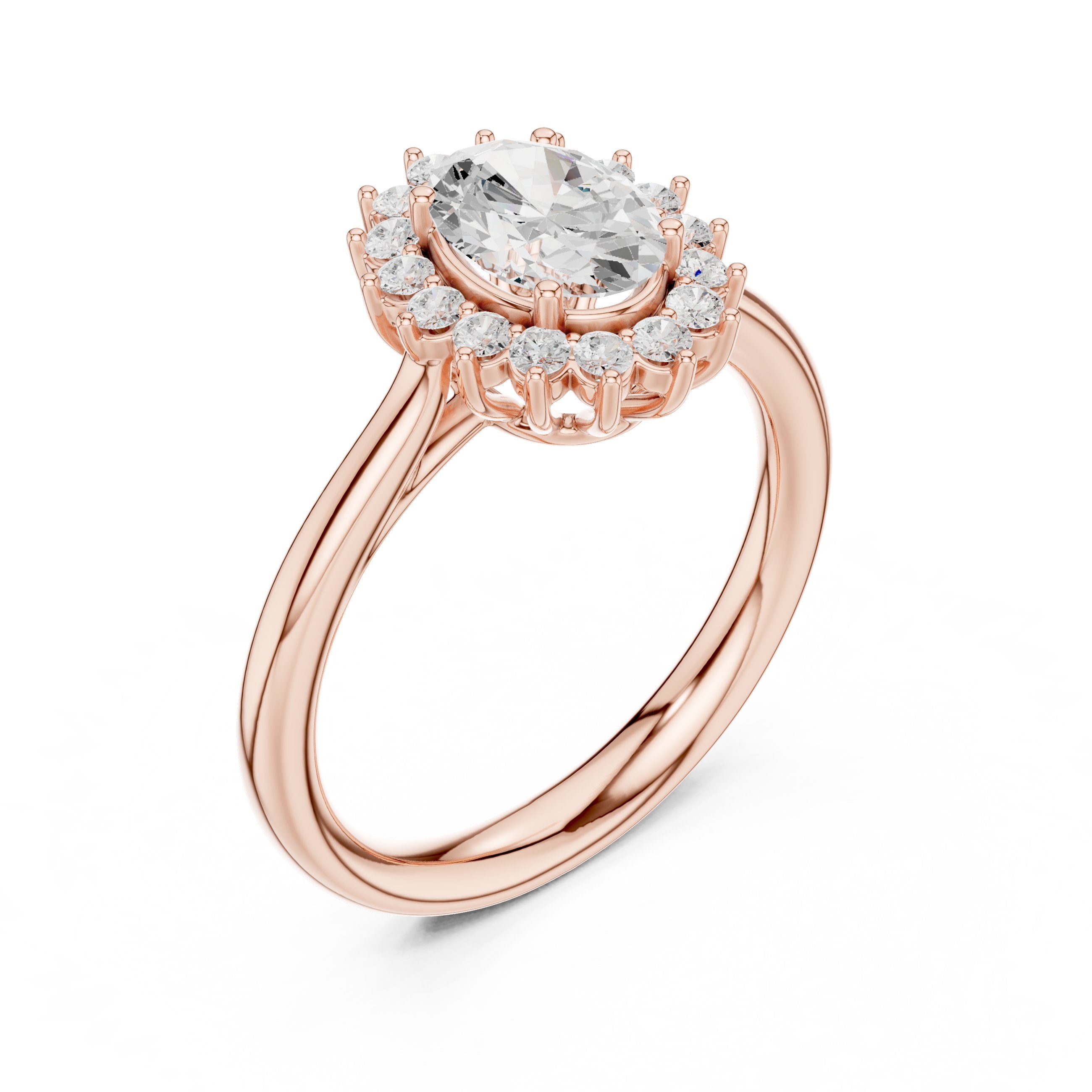 Oval Diamond Floral Halo Engagement Ring in Rose Gold - VYKA Diamonds