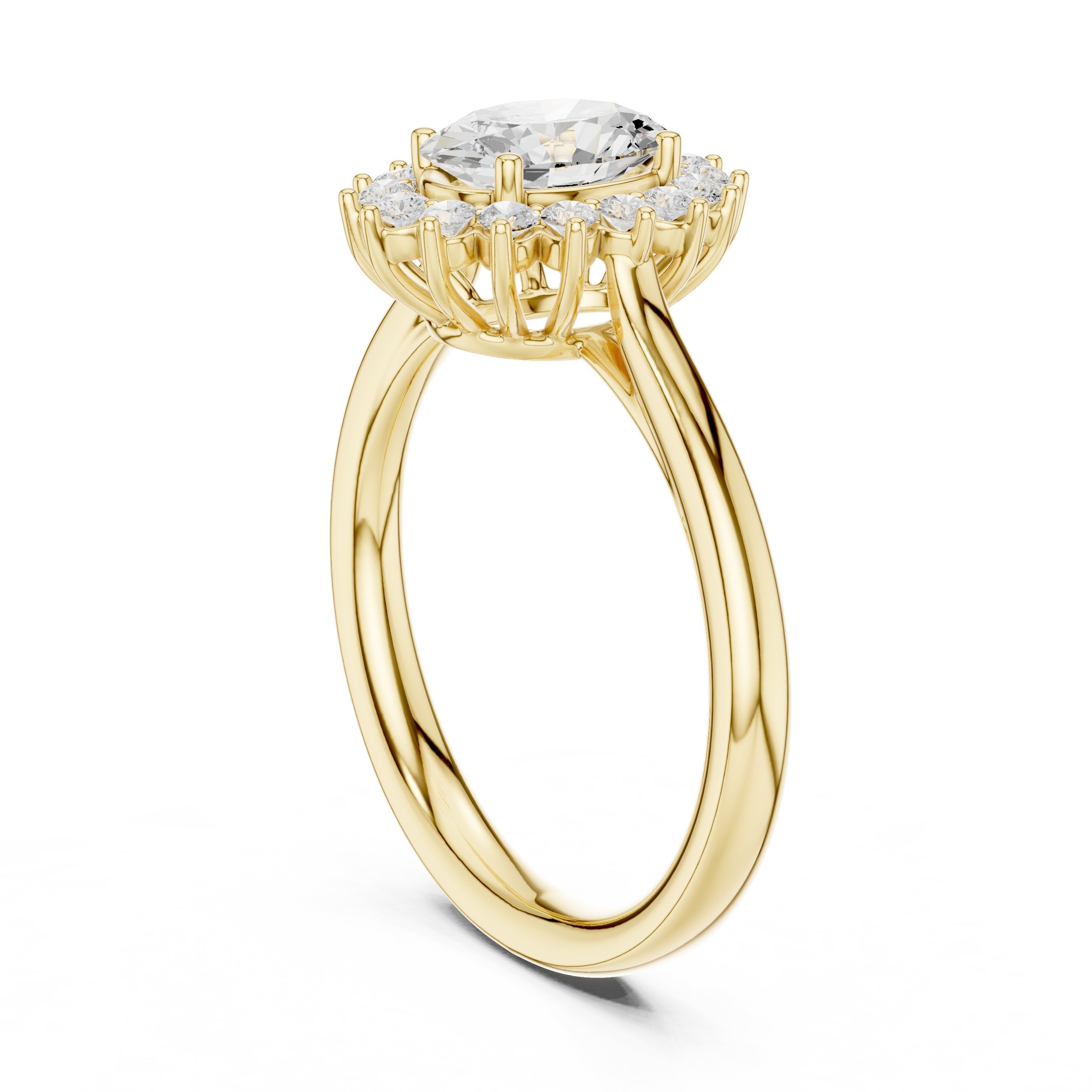 Oval Diamond Floral Halo Engagement Ring in Yellow Gold - VYKA Diamonds