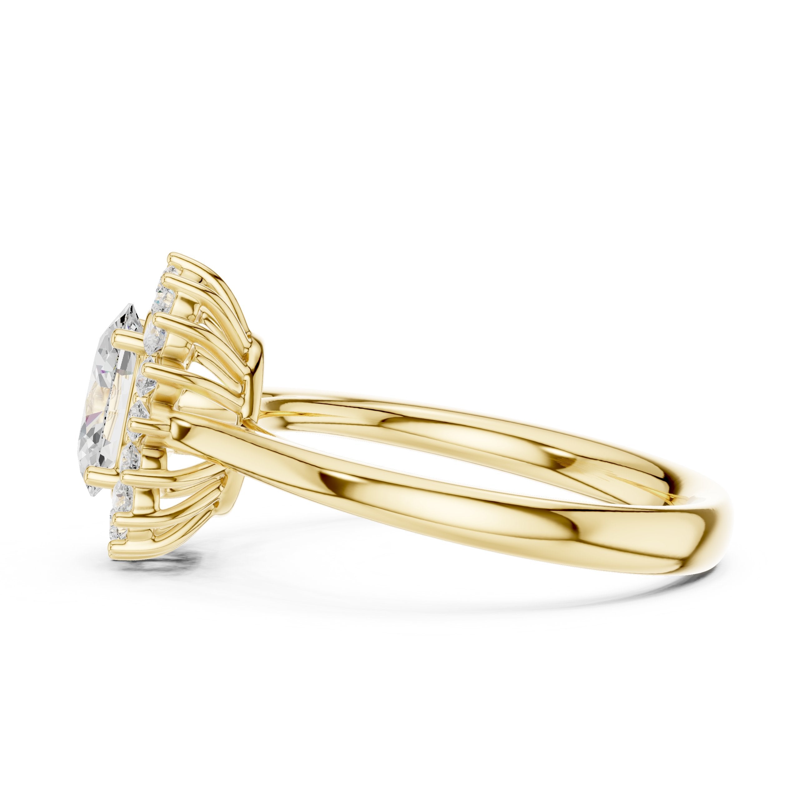Oval Diamond Floral Halo Engagement Ring in Yellow Gold - VYKA Diamonds