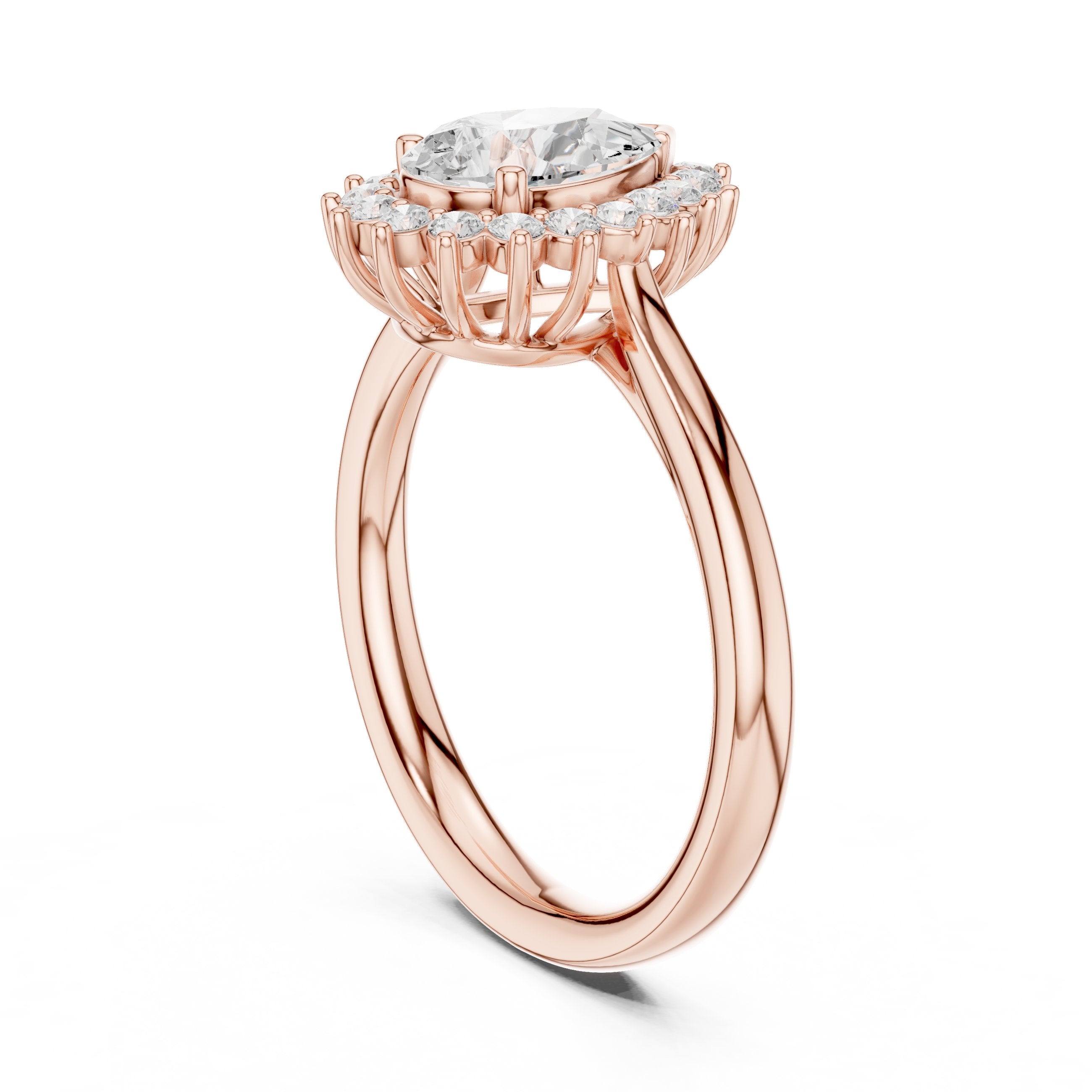 Pear Diamond Floral Halo Engagement Ring in Rose Gold - VYKA Diamonds