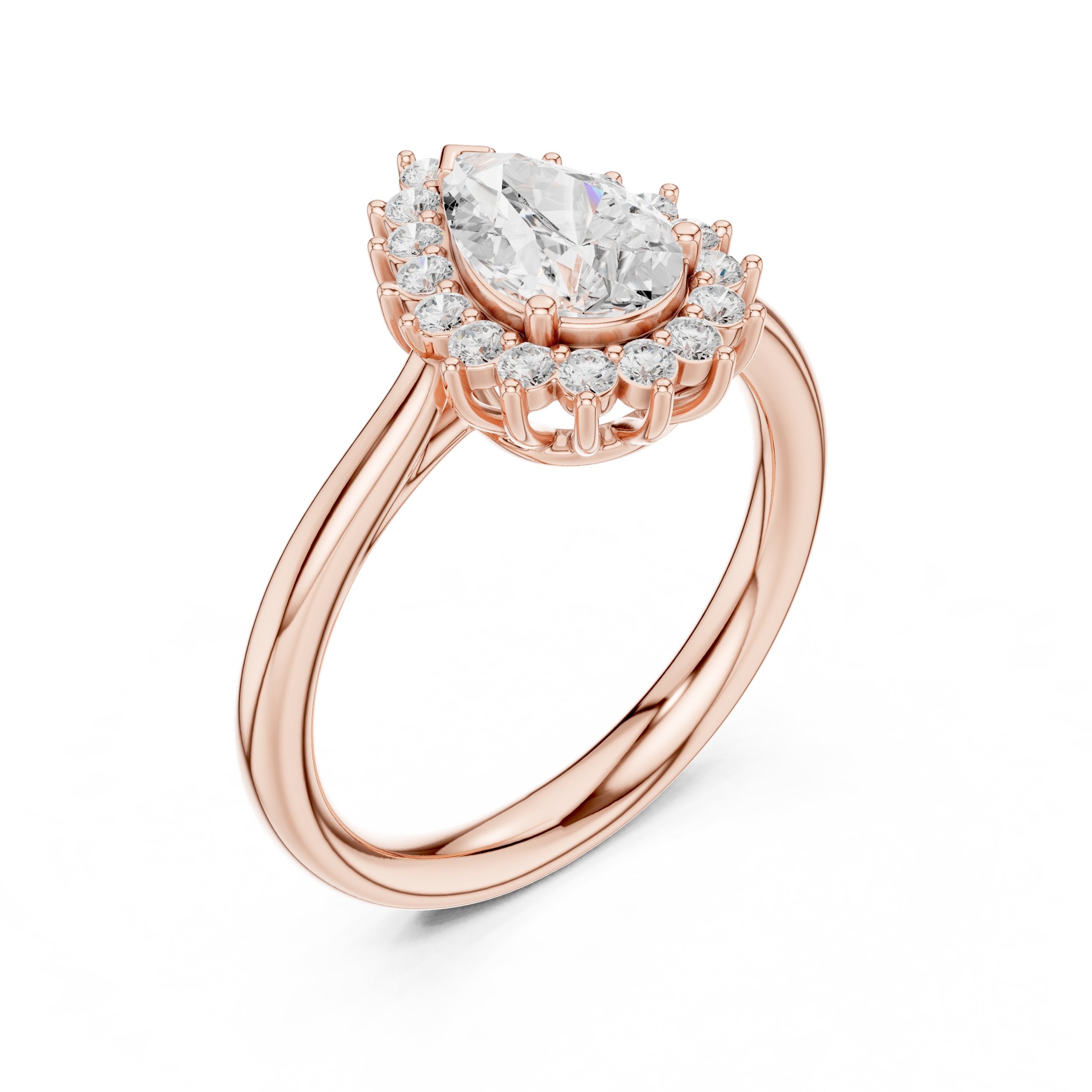 Pear Diamond Floral Halo Engagement Ring in Rose Gold - VYKA Diamonds