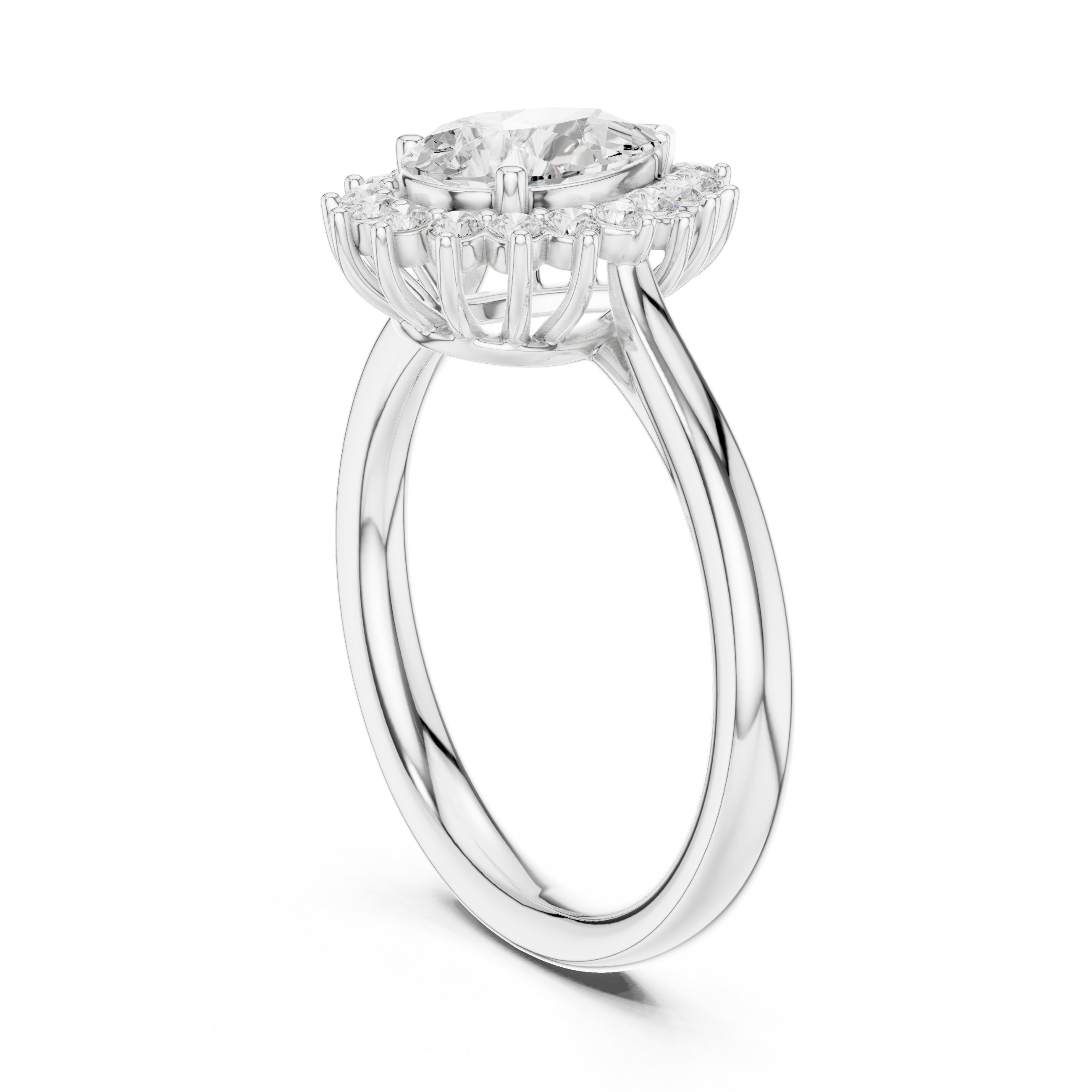 Pear Diamond Floral Halo Engagement Ring in White Gold - VYKA Diamonds