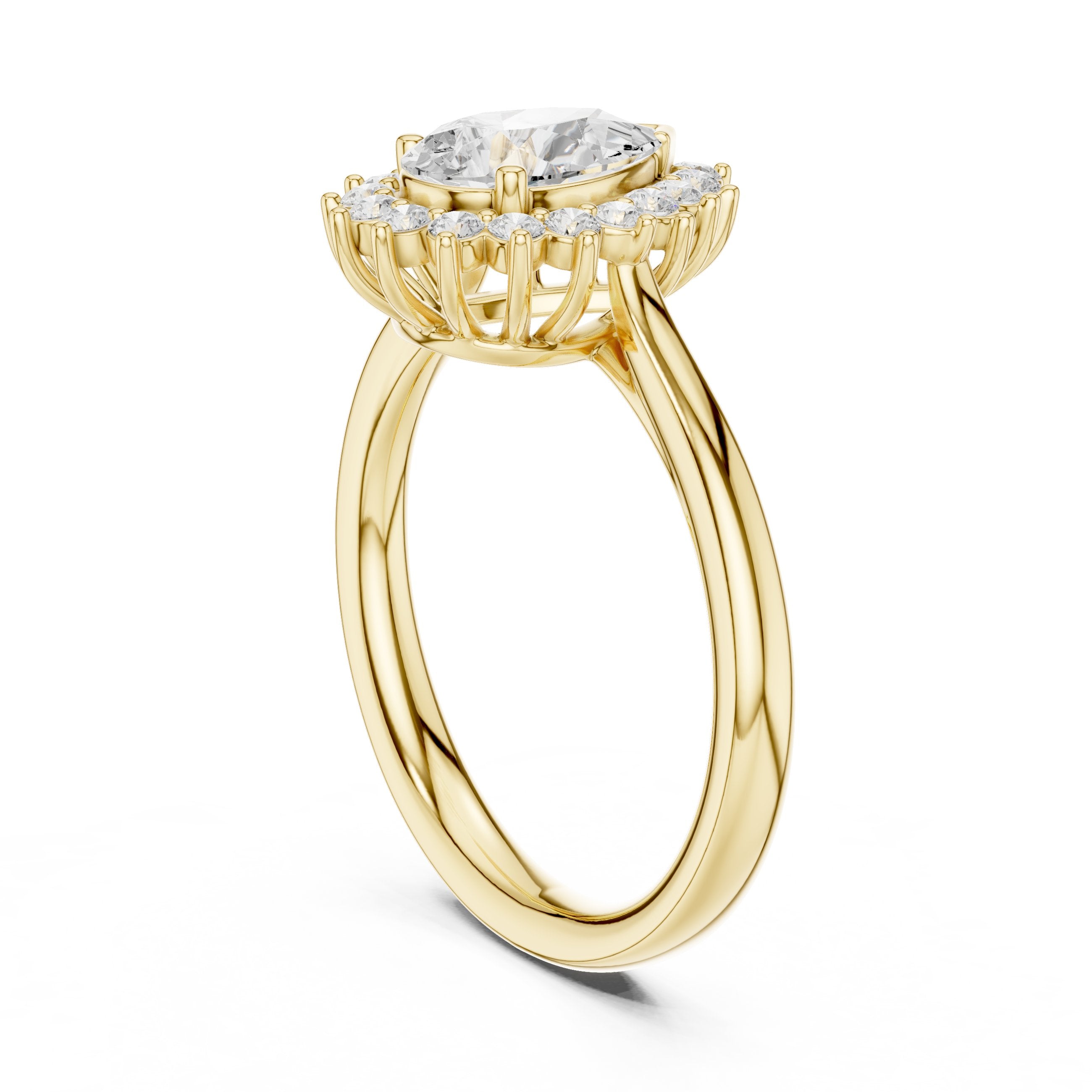 Pear Diamond Floral Halo Engagement Ring in Yellow Gold - VYKA Diamonds