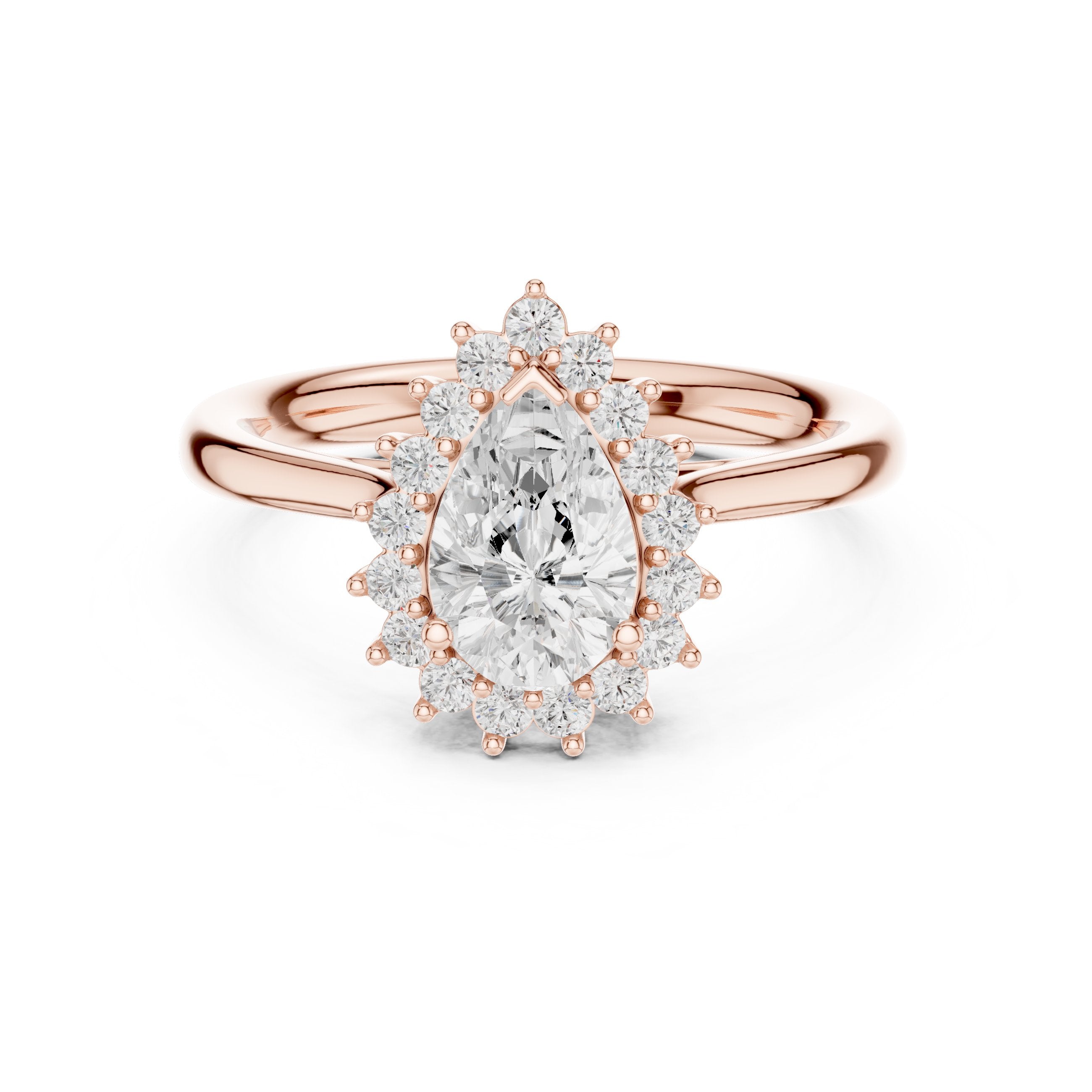 Pear Diamond Floral Halo Engagement Ring in Rose Gold - VYKA Diamonds