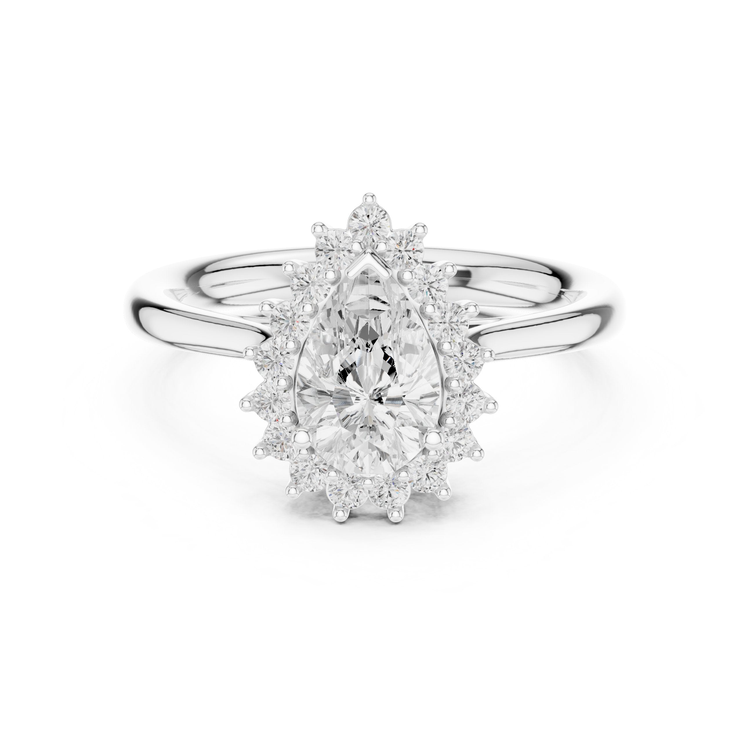 Pear Diamond Floral Halo Engagement Ring in White Gold - VYKA Diamonds