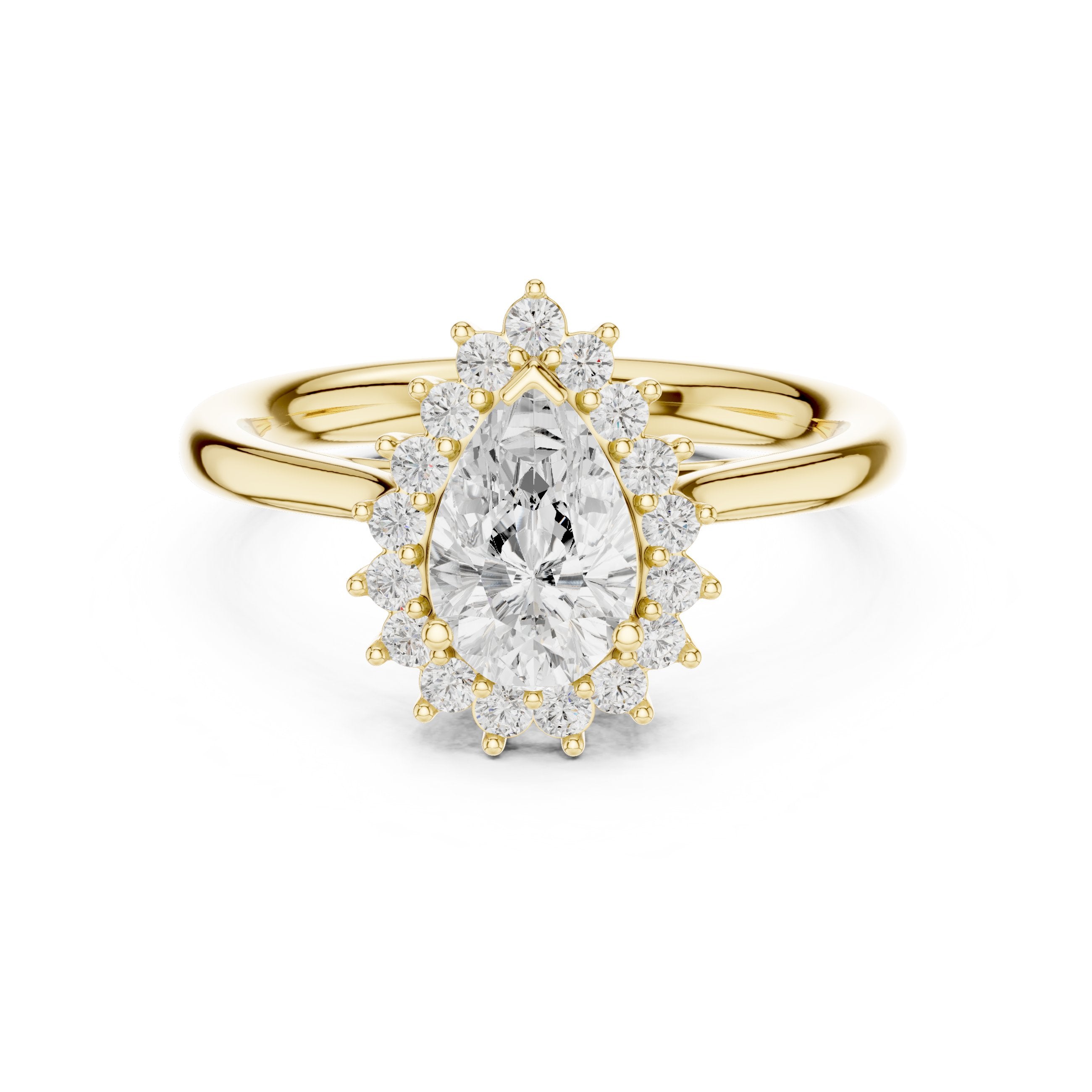 Pear Diamond Floral Halo Engagement Ring in Yellow Gold - VYKA Diamonds