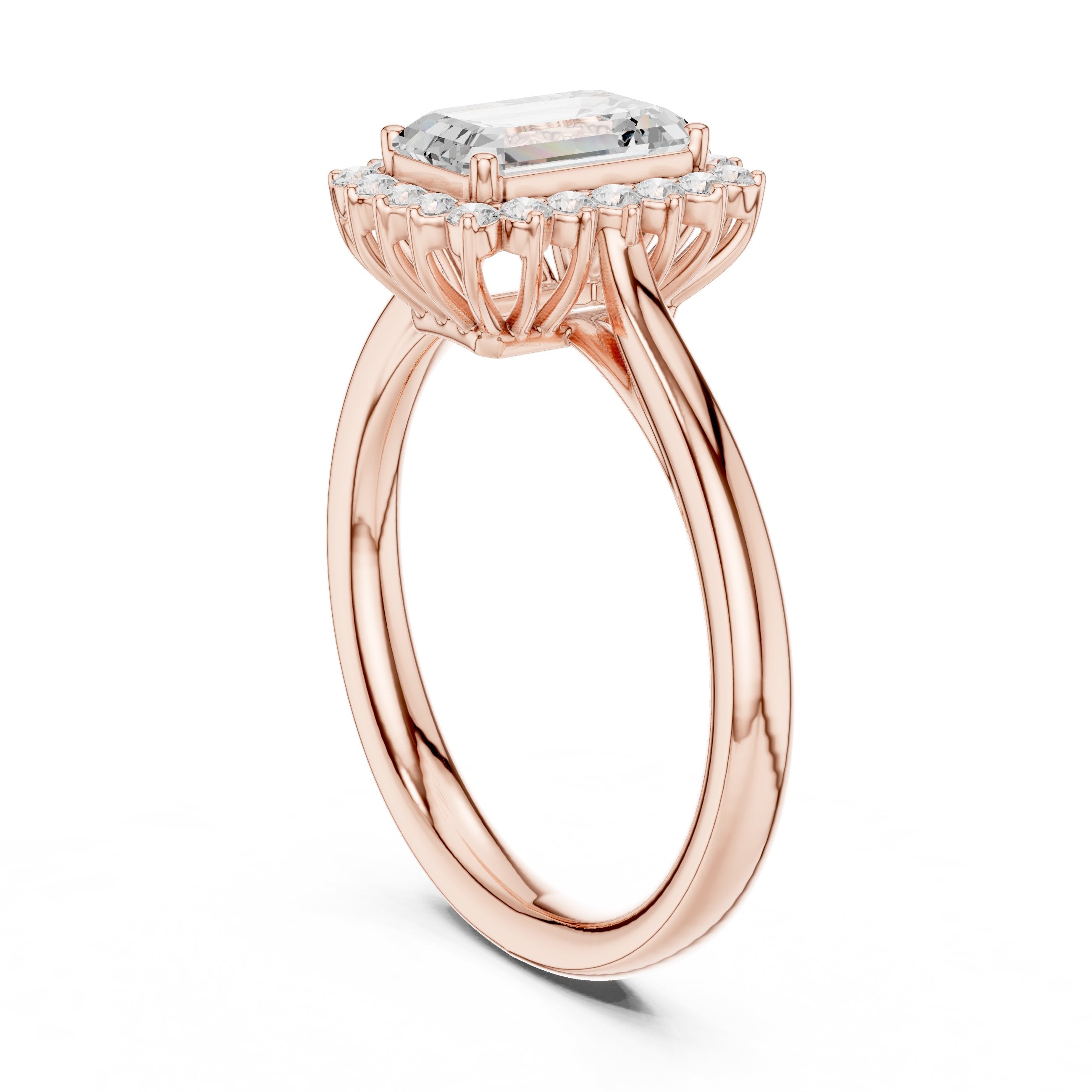 Emerald Cut Halo Engagement Ring in Rose Gold - VYKA Diamonds