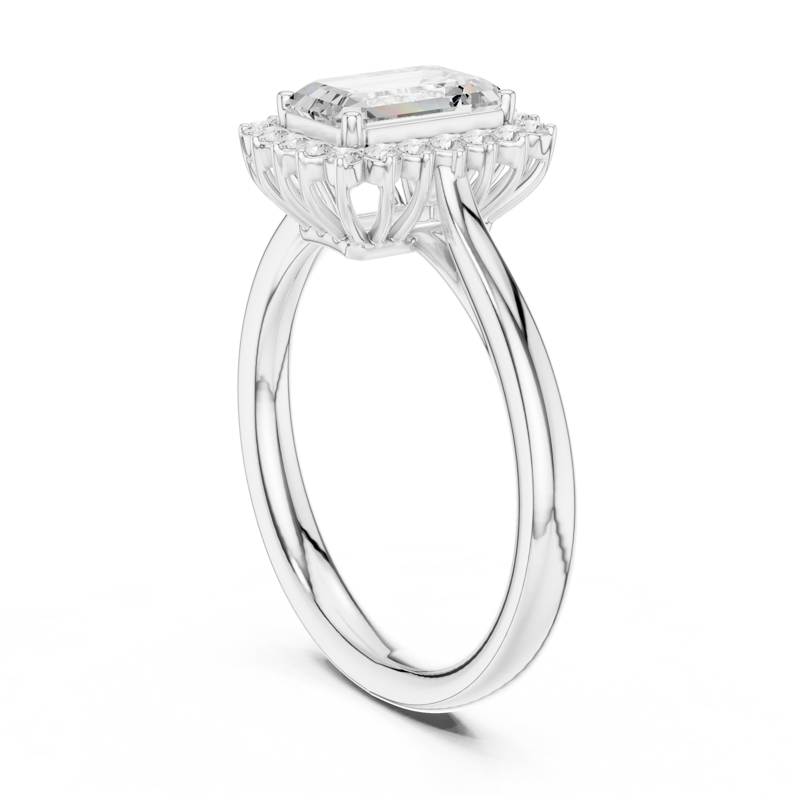 Emerald Cut Halo Engagement Ring in White Gold - VYKA Diamonds