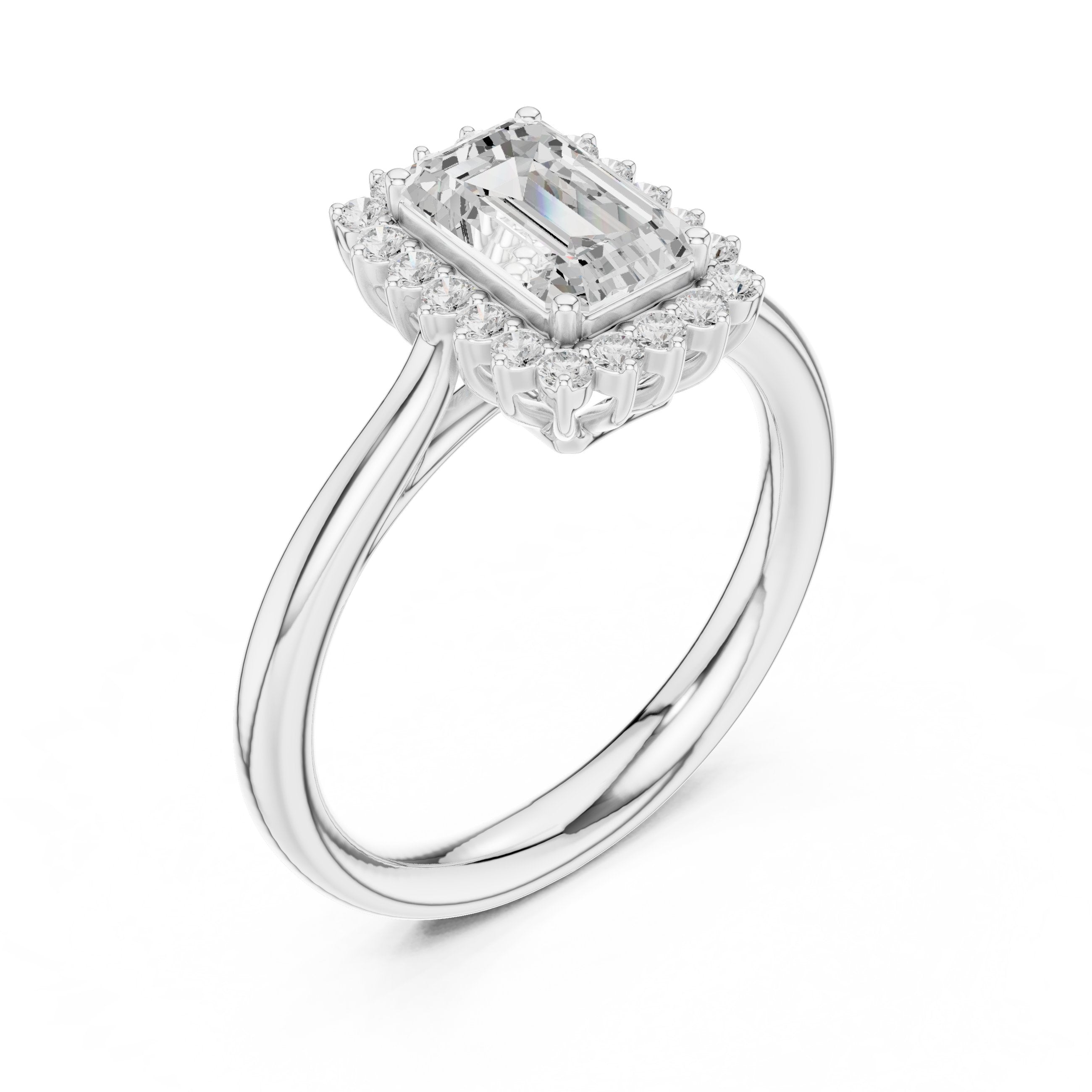 Emerald Cut Halo Engagement Ring in White Gold - VYKA Diamonds