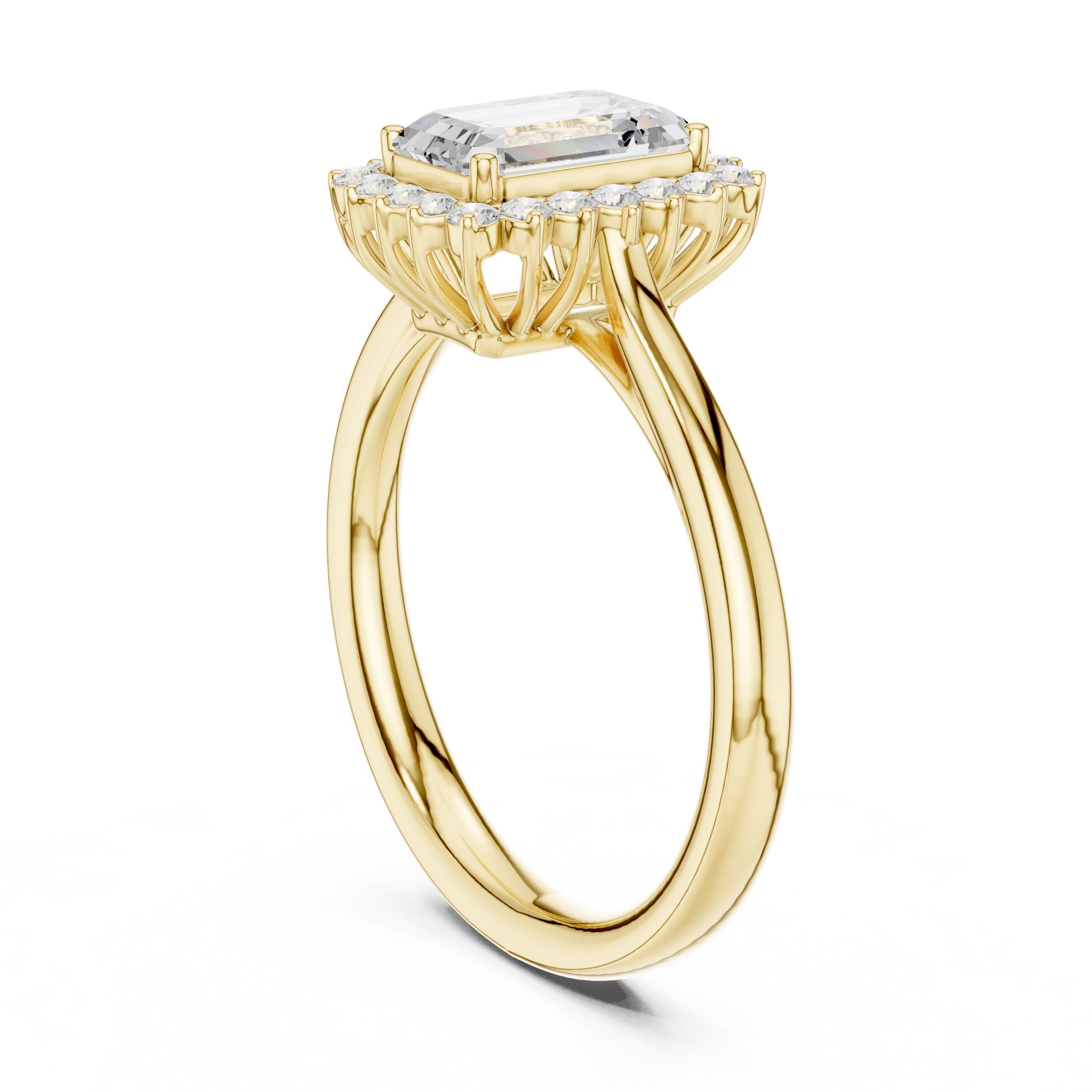 Emerald Cut Halo Engagement Ring in Yellow Gold - VYKA Diamonds