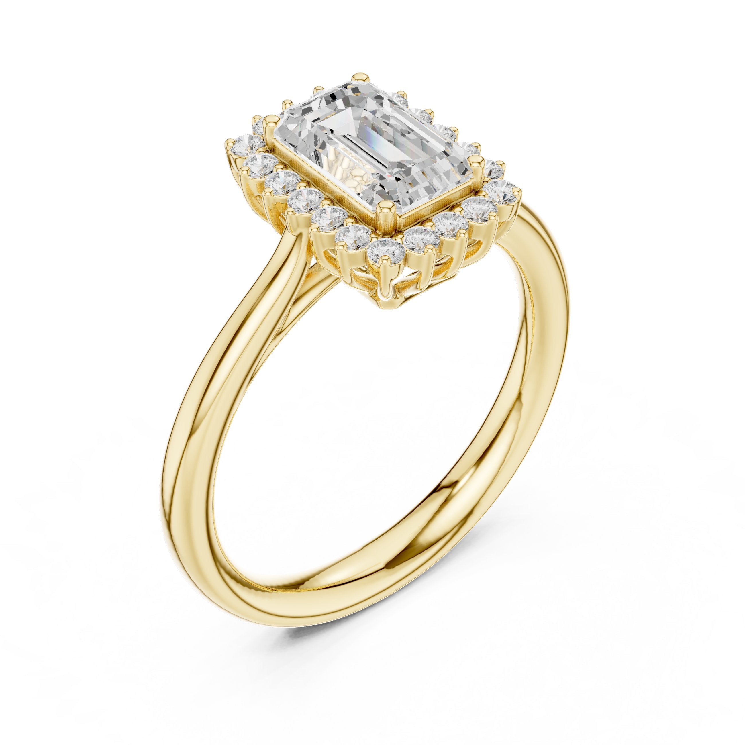 Emerald Cut Halo Engagement Ring in Yellow Gold - VYKA Diamonds