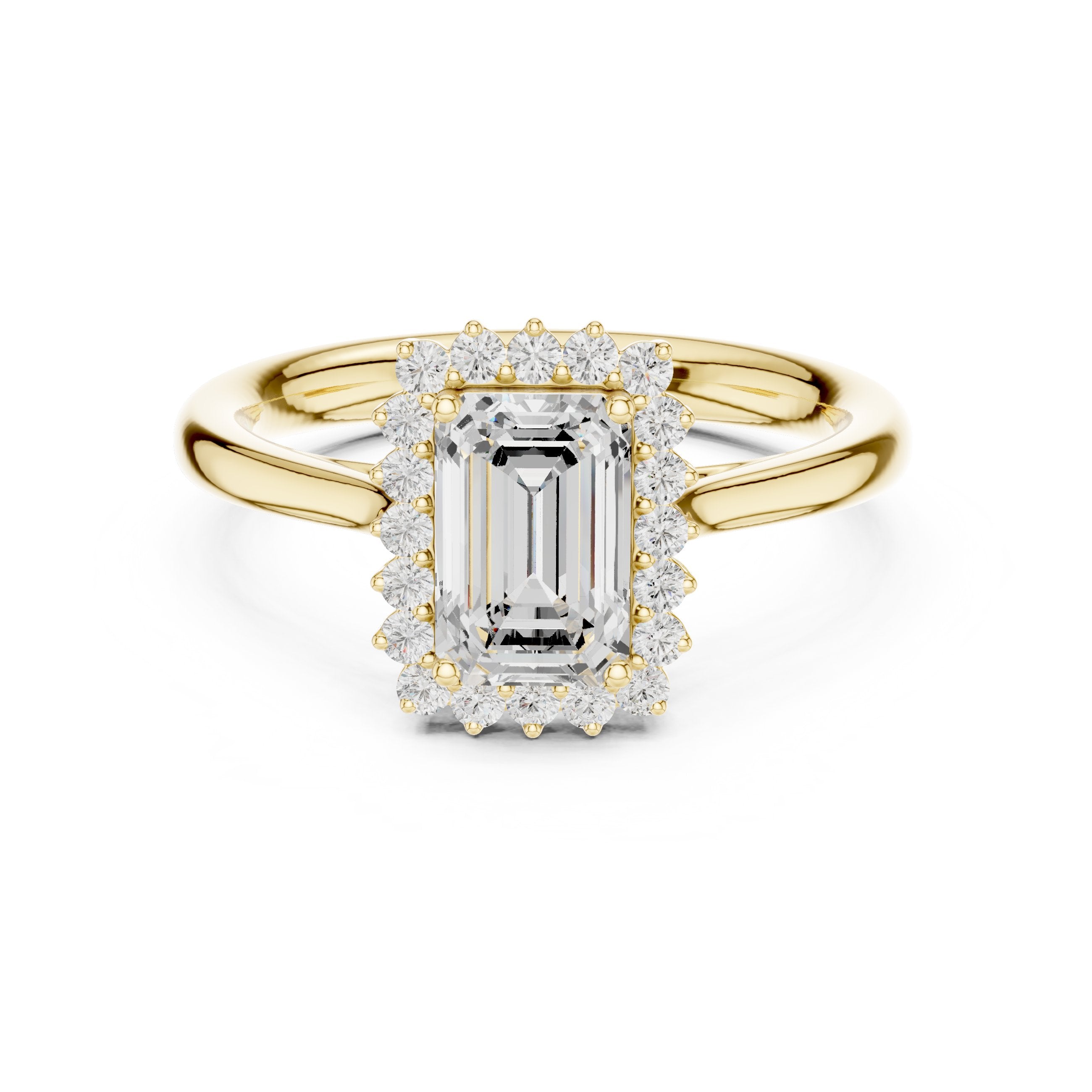 Emerald Cut Halo Engagement Ring in Yellow Gold - VYKA Diamonds