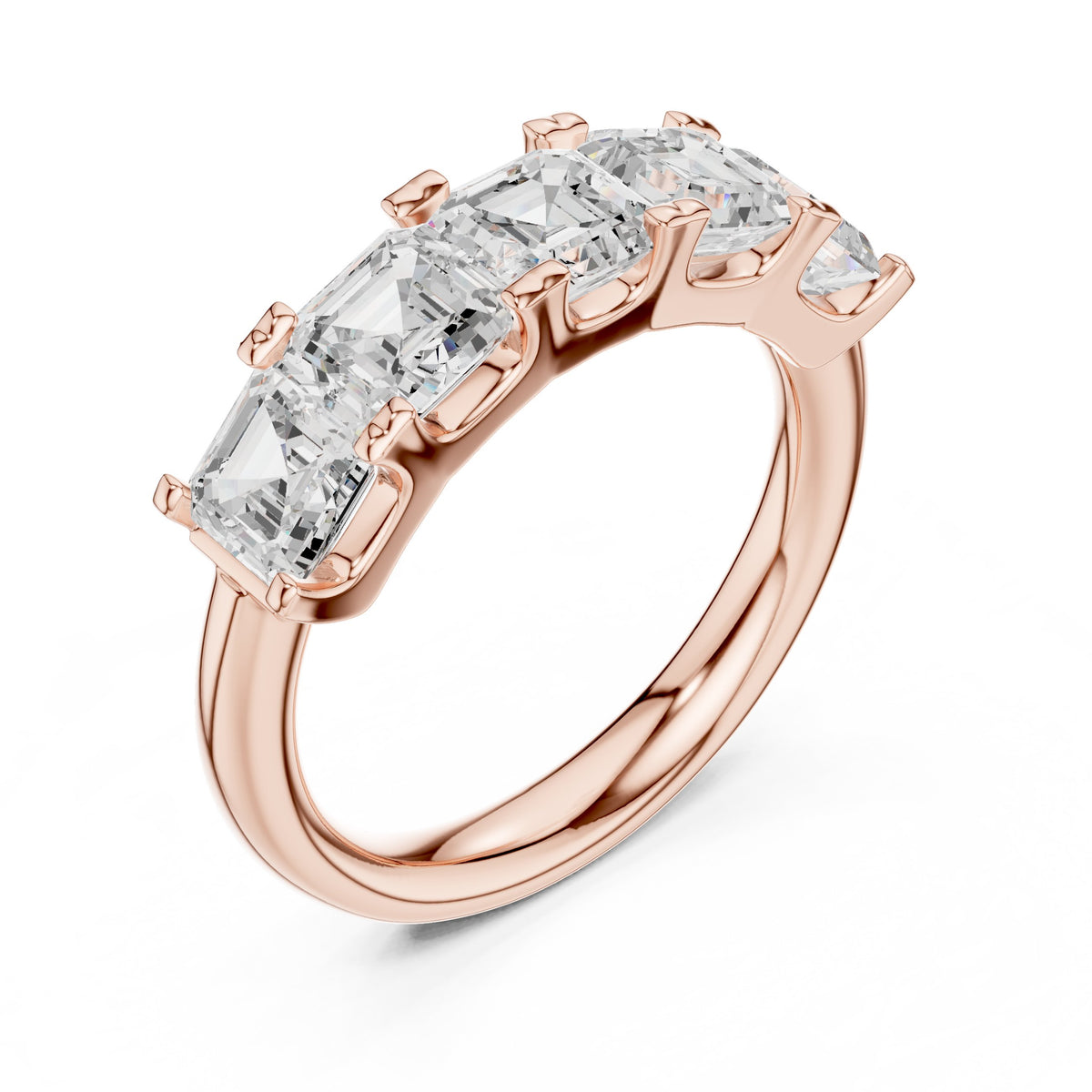 Asscher Cut Five Stone Diamond Wedding Band