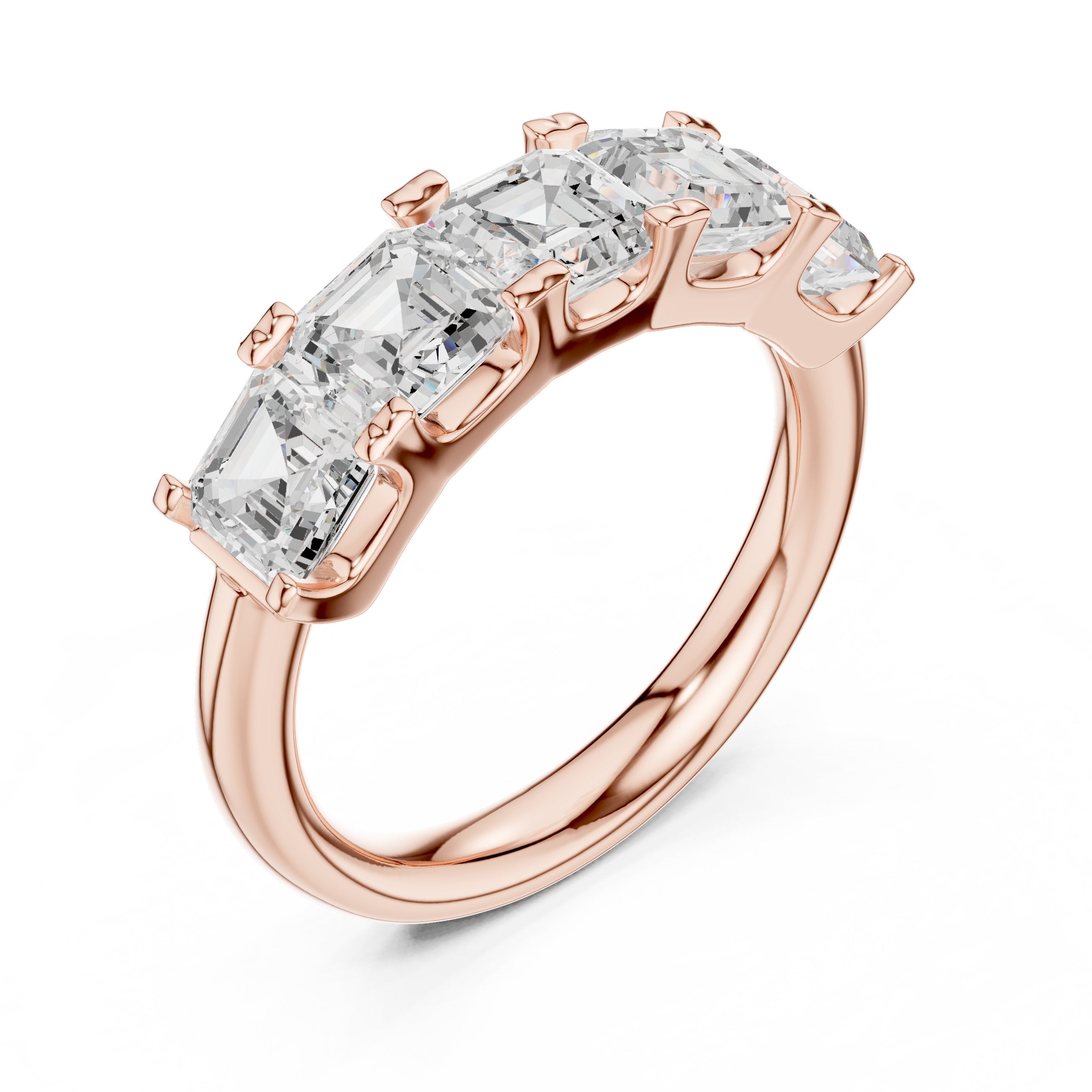 Asscher Cut Five Stone Diamond Wedding Band in Rose Gold - VYKA Diamonds