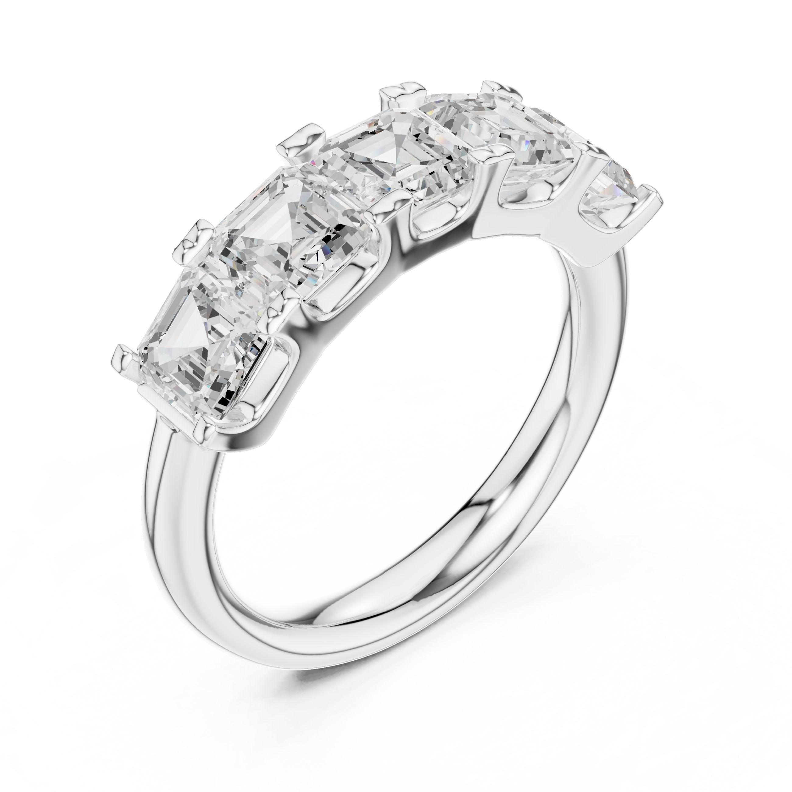 Asscher Cut Five Stone Diamond Wedding Band in White Gold - VYKA Diamonds