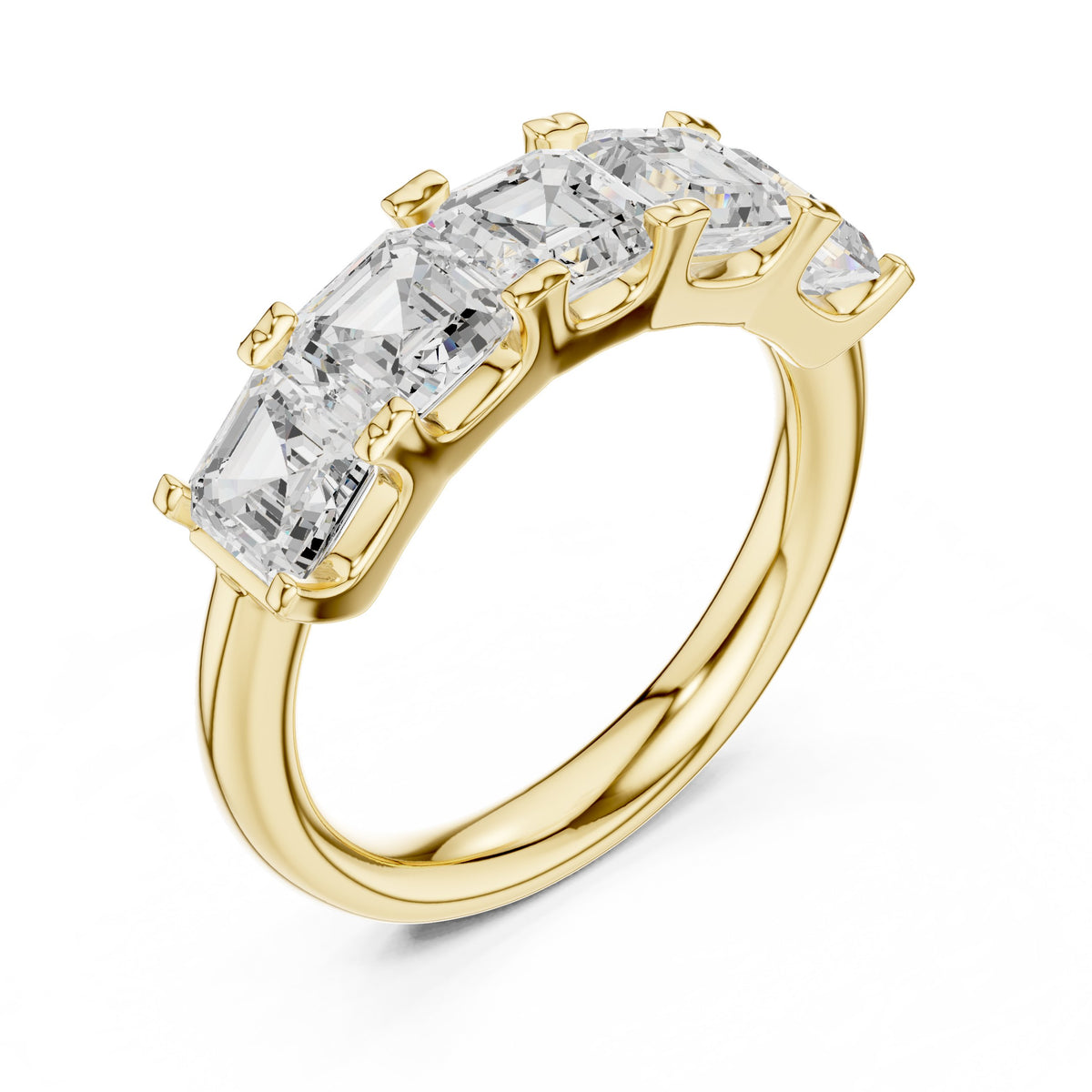 Asscher Cut Five Stone Diamond Wedding Band