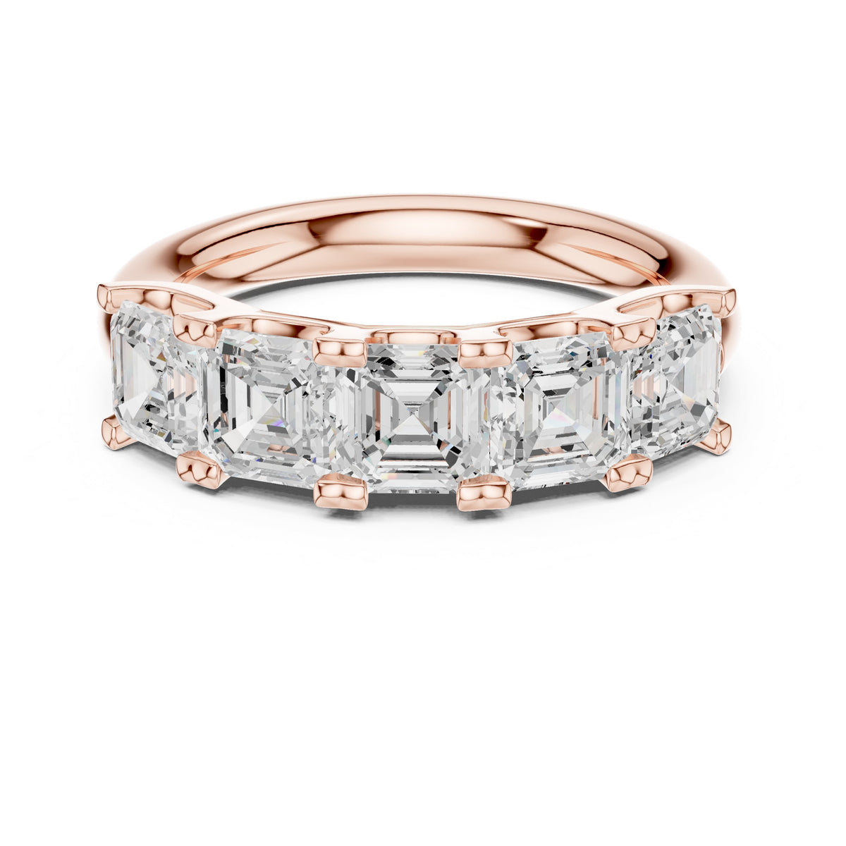Asscher Cut Five Stone Diamond Wedding Band