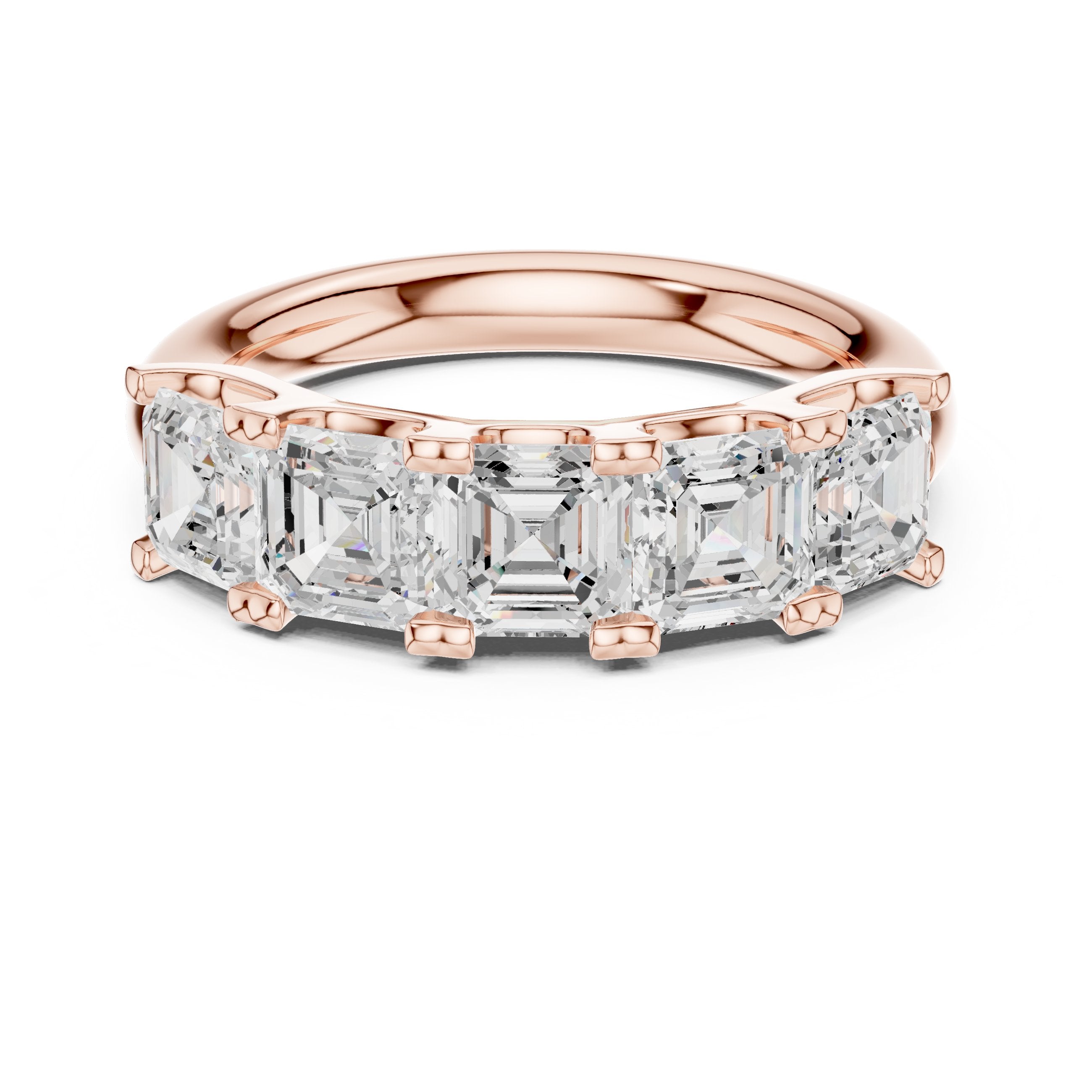 Asscher Cut Five Stone Diamond Wedding Band in Rose Gold - VYKA Diamonds