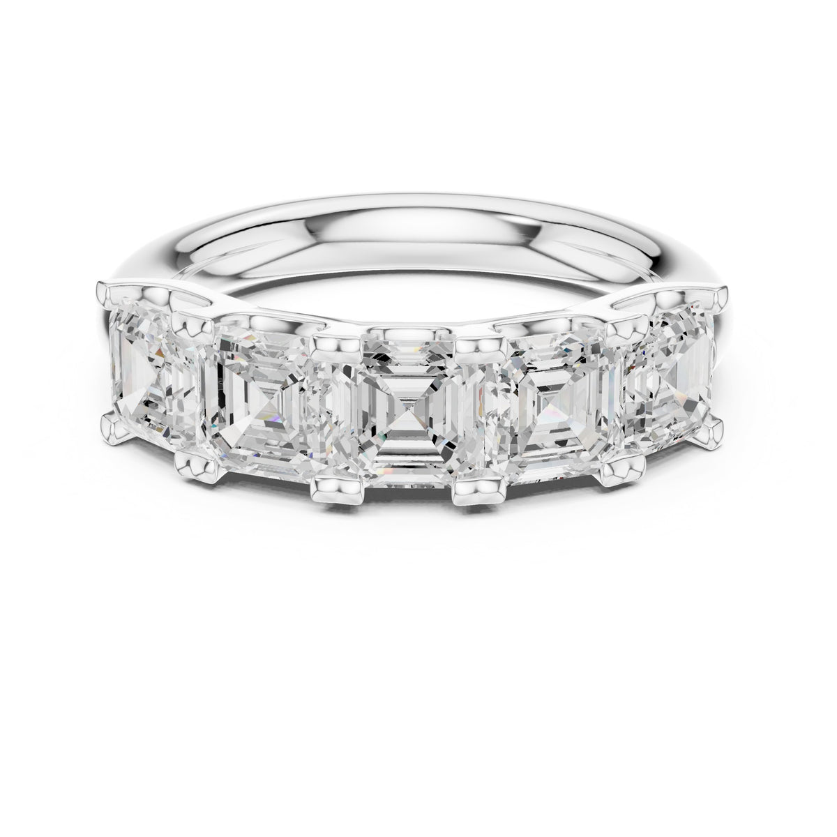 Asscher Cut Five Stone Diamond Wedding Band