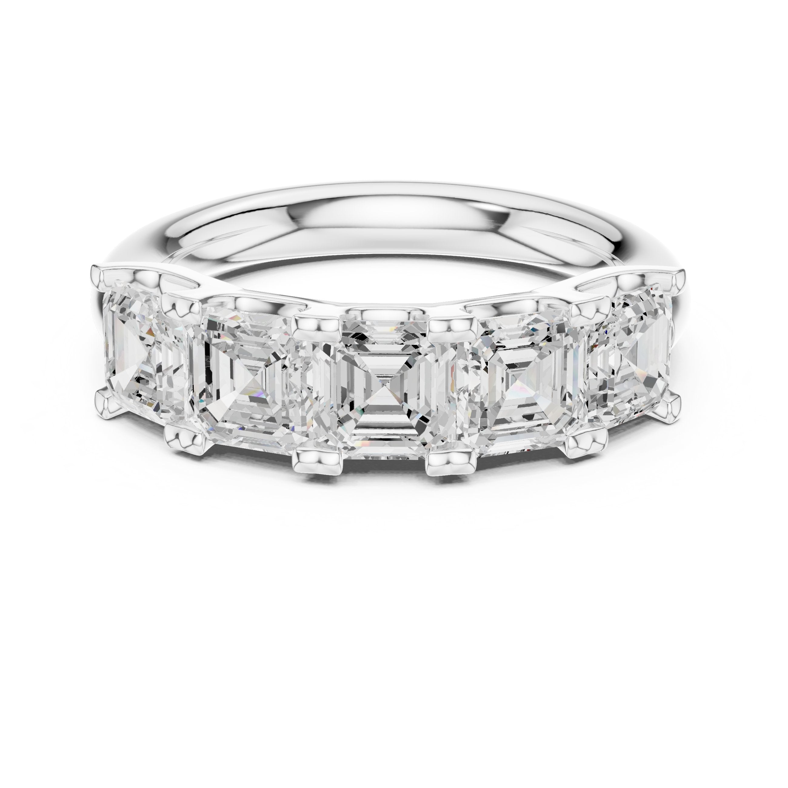Asscher Cut Five Stone Diamond Wedding Band in White Gold - VYKA Diamonds